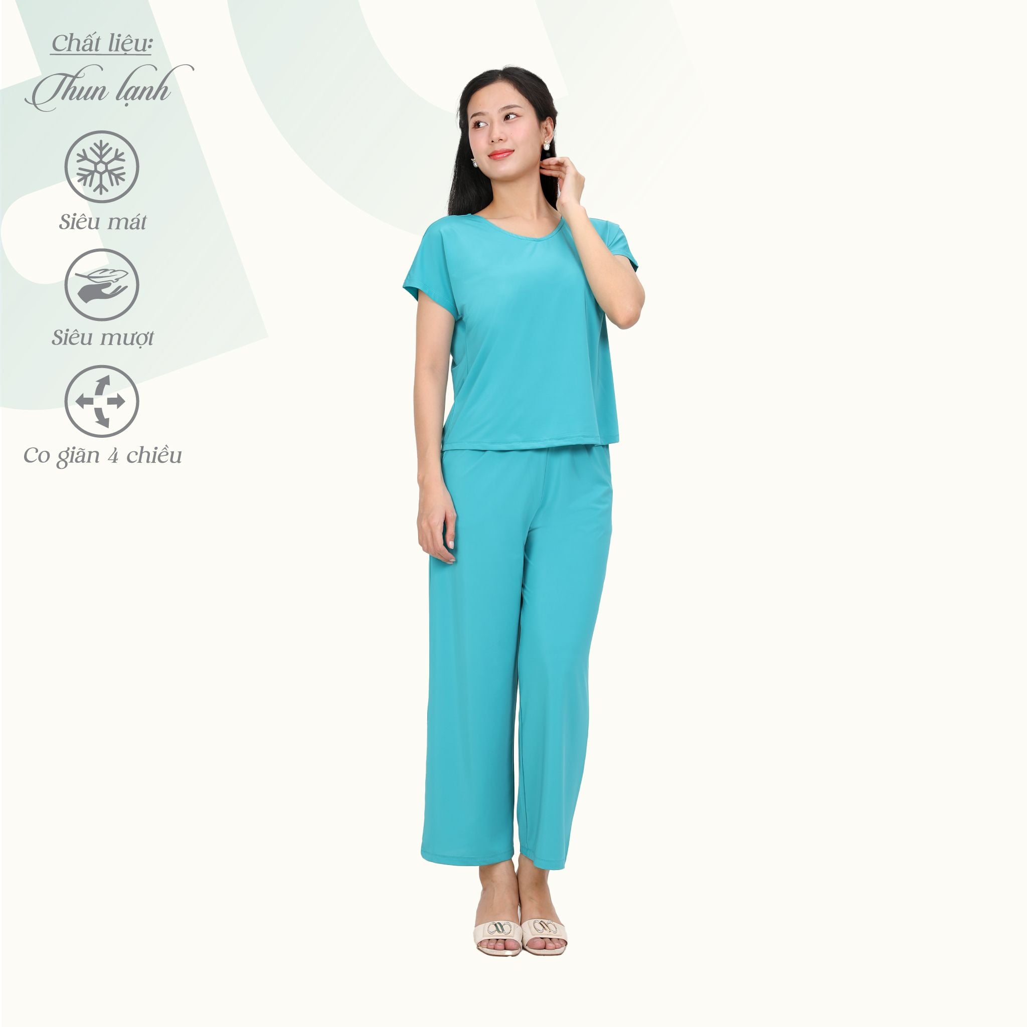 Set đồ bộ nữ kiểu quần dài tay ngắn chất thun lạnh siêu bền 013p 6100