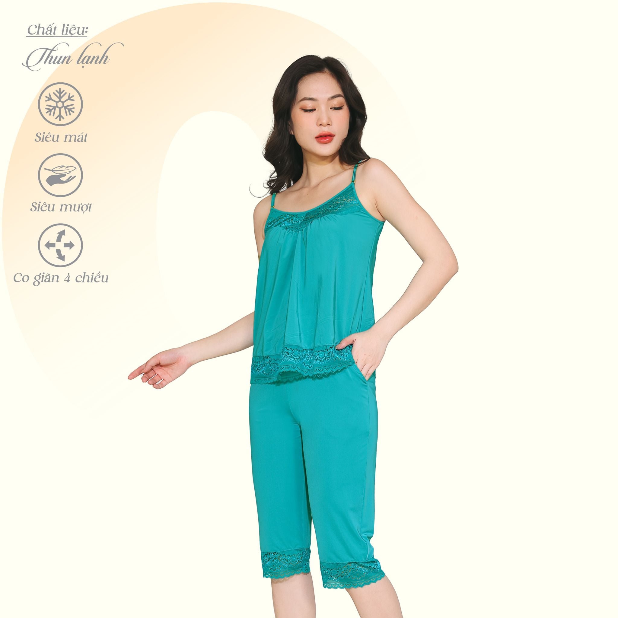 Set đồ bộ nữ kiểu quần lửng dây chất thun lạnh siêu bền 014p 7014