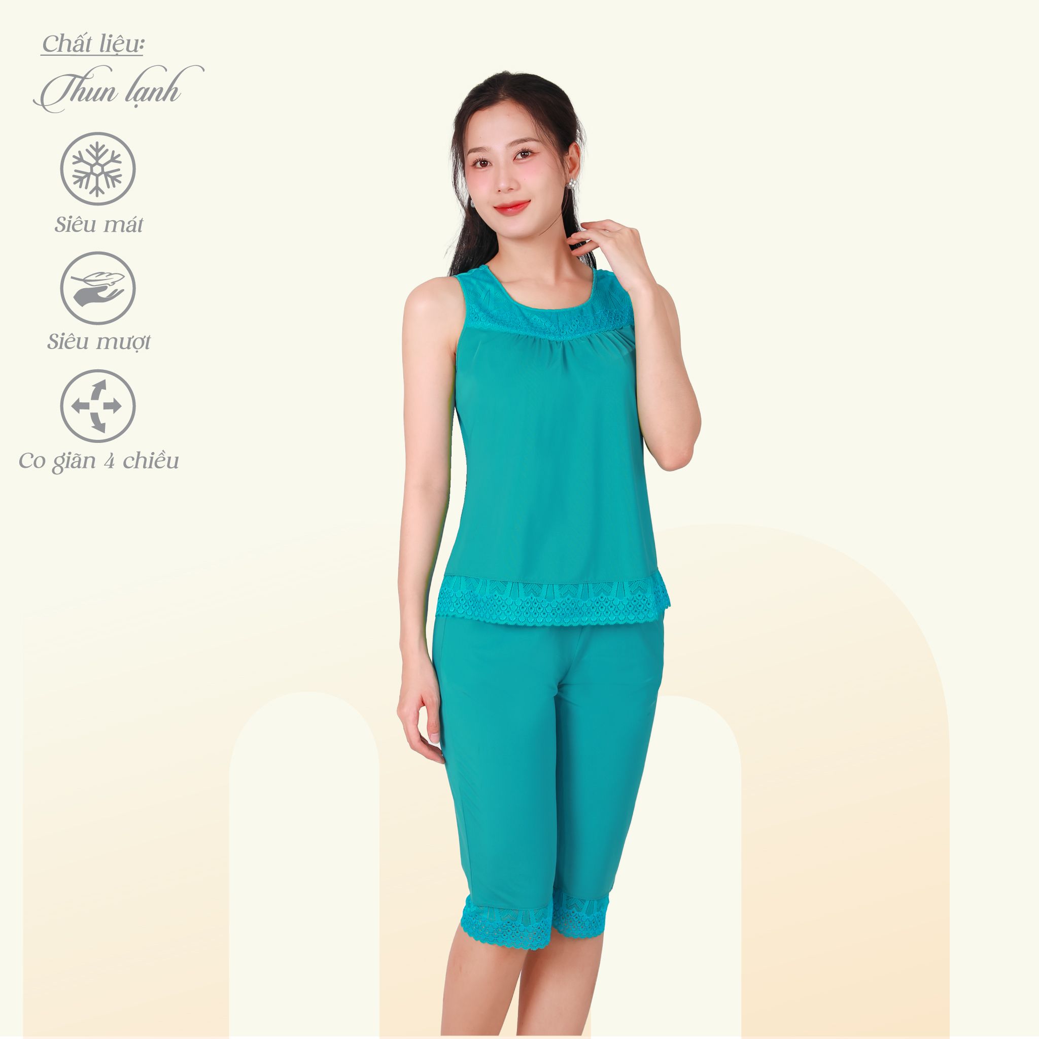 Set đồ bộ nữ kiểu quần lửng tay Bản chất thun lạnh siêu bền 014p 7027