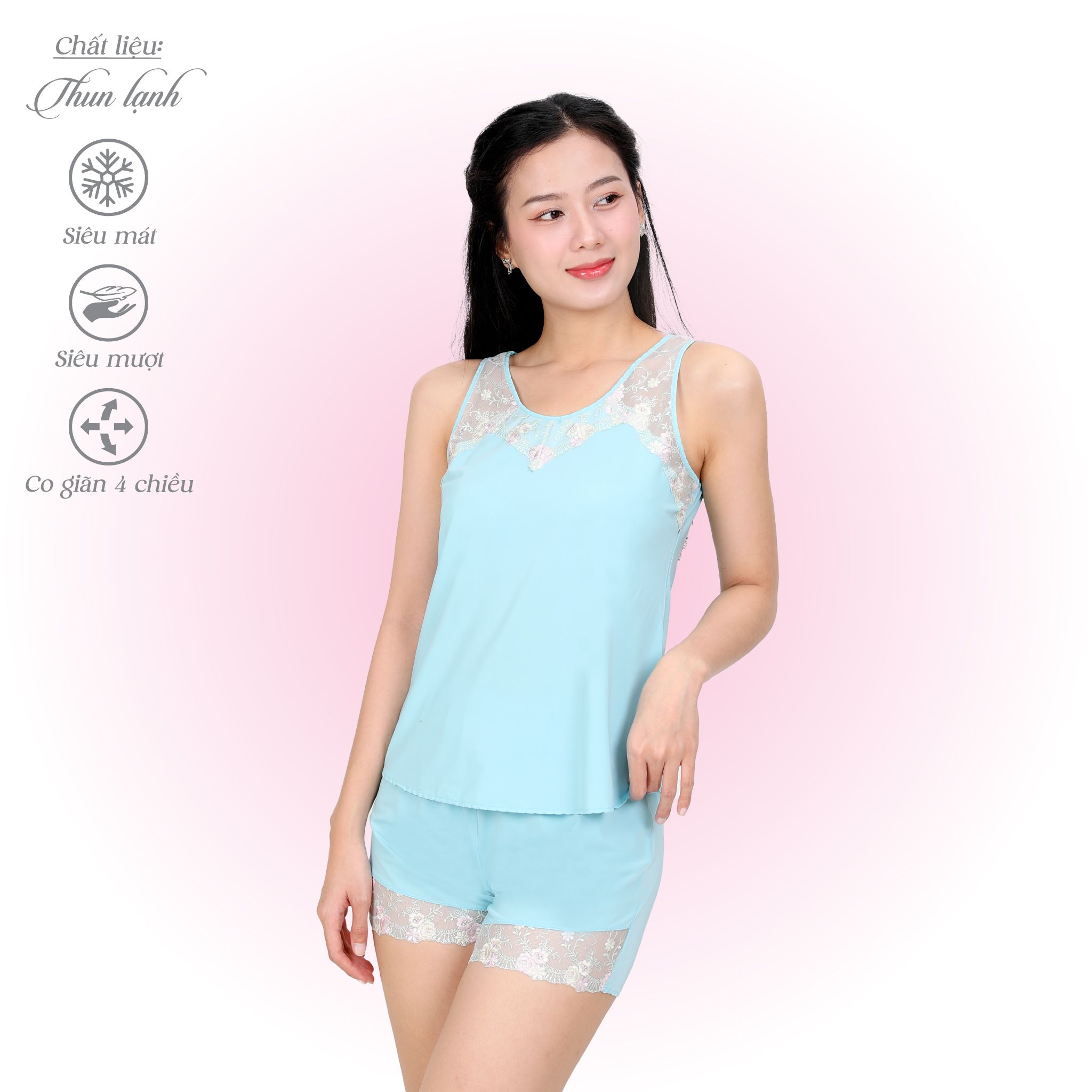 Set đồ bộ nữ kiểu quần đùi không tay chất thun lạnh siêu bền 015p 5071