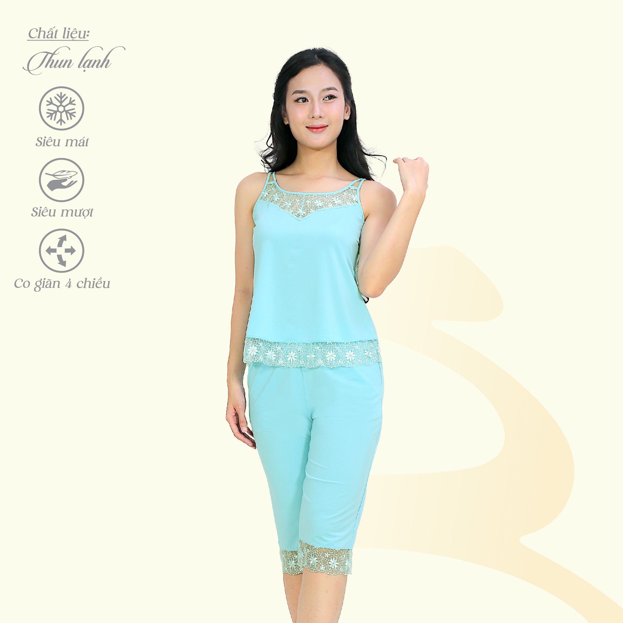 Set đồ bộ nữ kiểu quần lửng Dây chất thun lạnh siêu bền 014p 7039