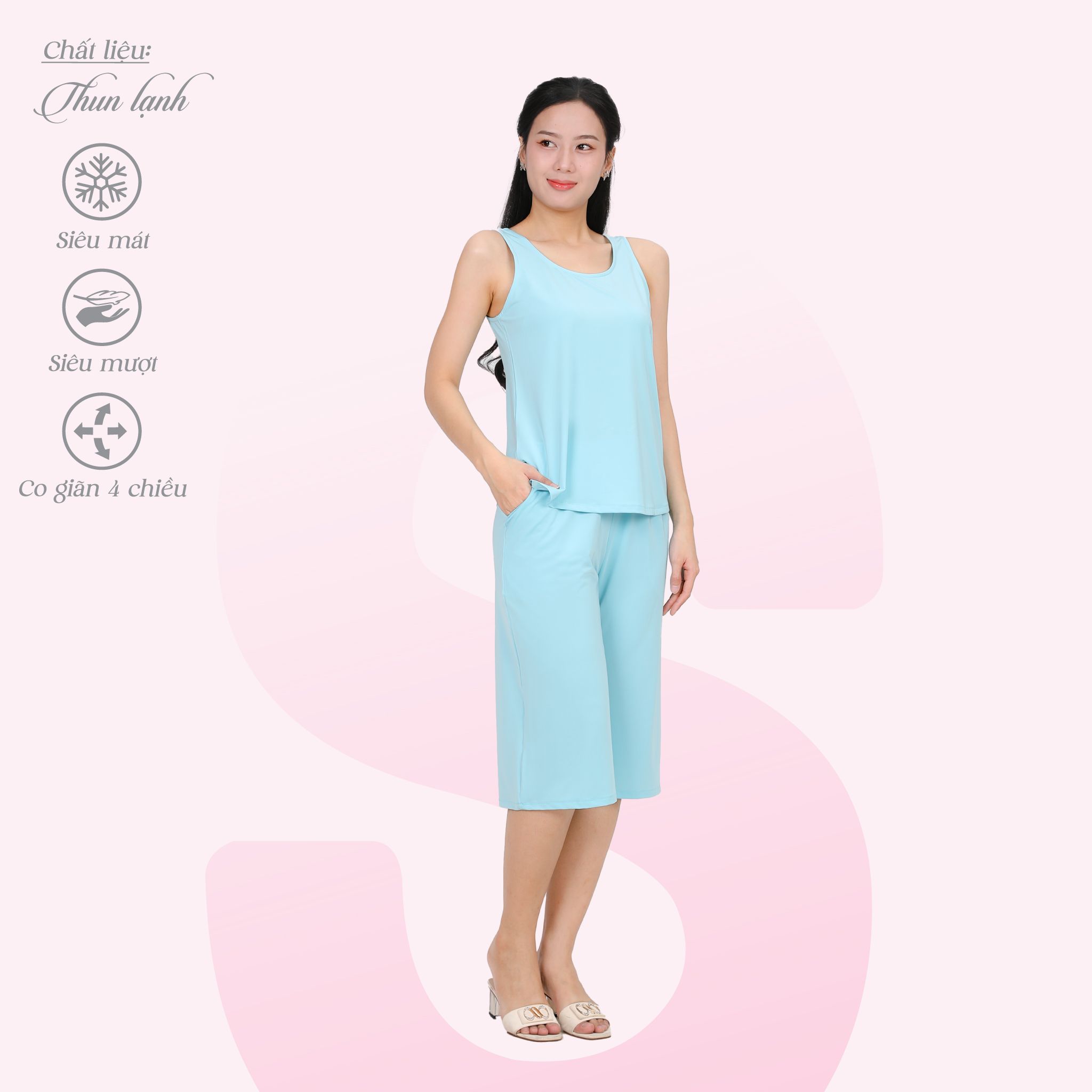 Set đồ bộ nữ kiểu quần lửng Bản chất thun lạnh siêu bền 014p 7041