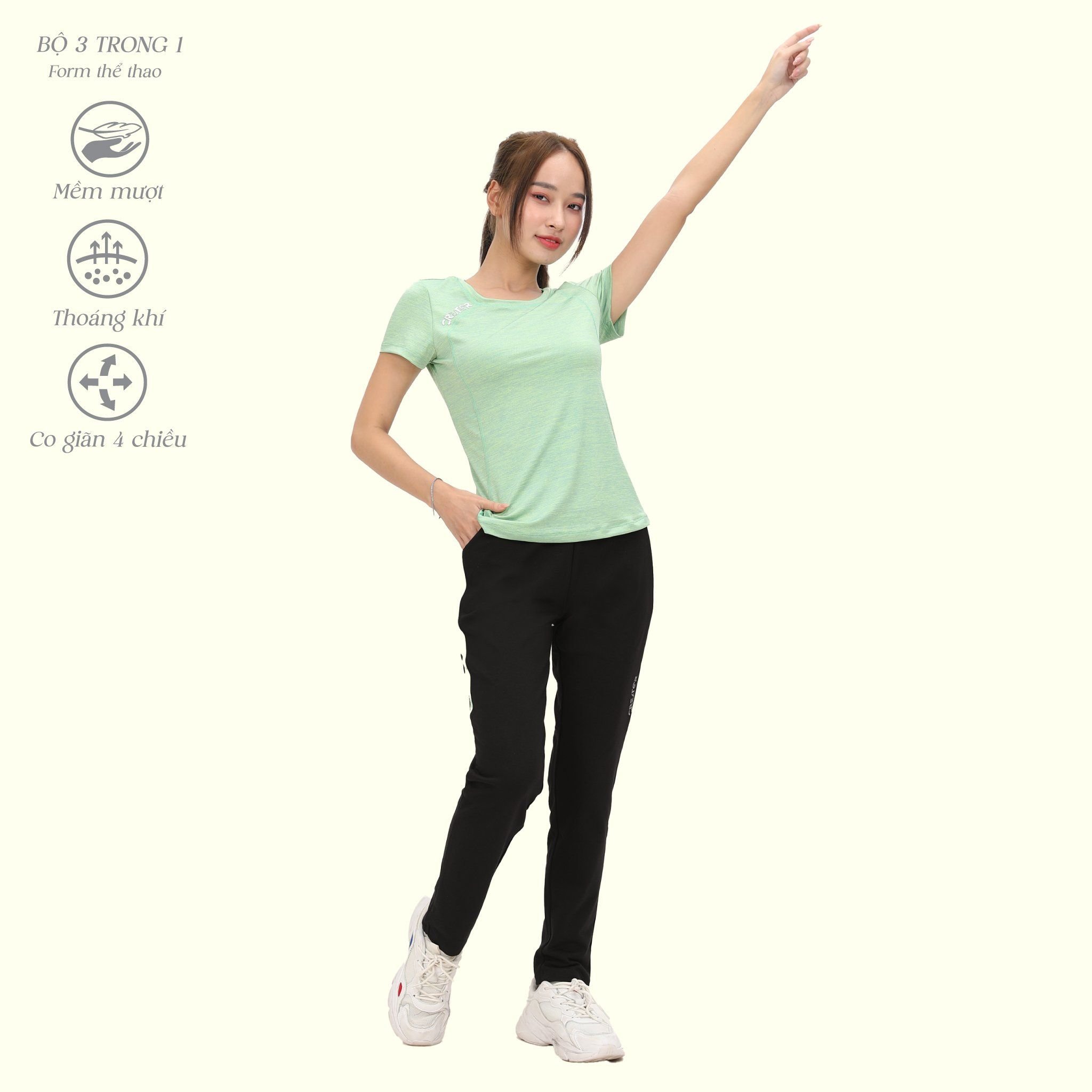 Set đồ bộ nữ kiểu thể thao tập gym, yoga kiểu quần dài tay ngắn chất melan lưới 343p 3405