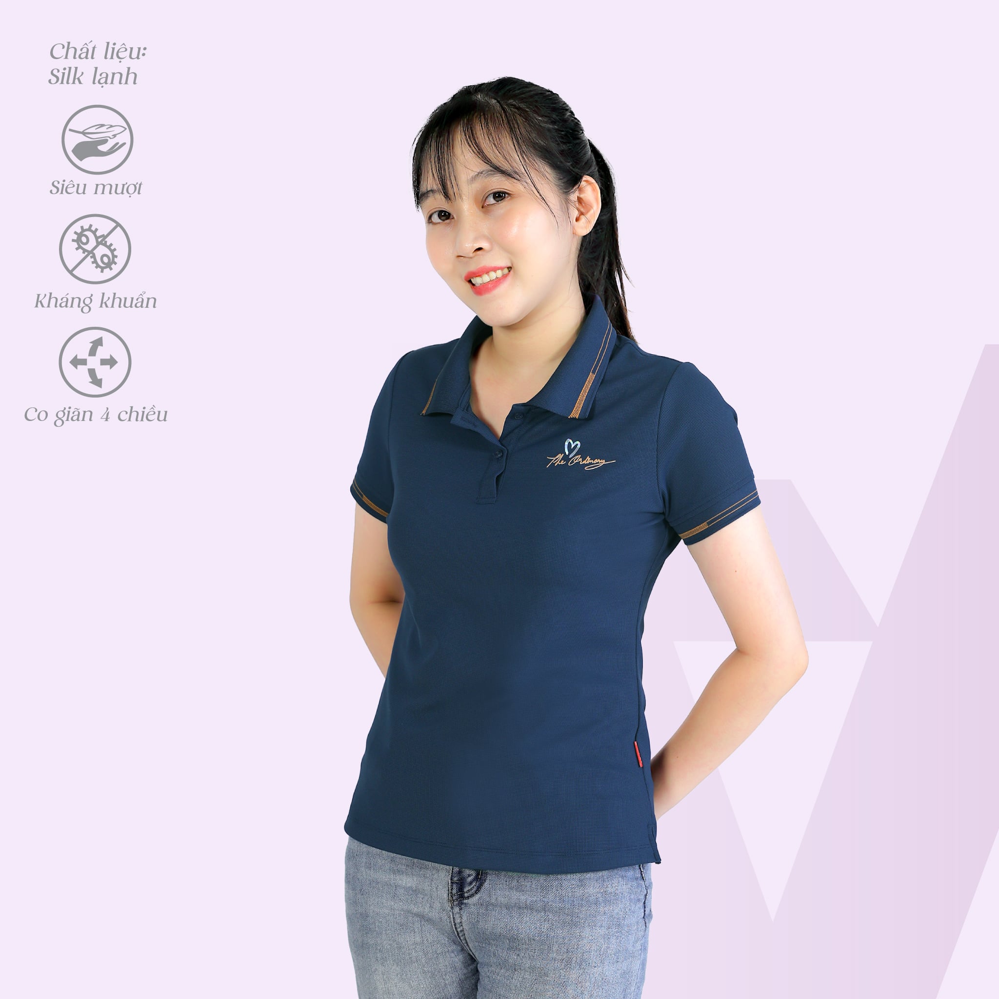 Áo thun nữ tay ngắn cổ polo form suông chất silk kim cương siêu mát 610p 0347