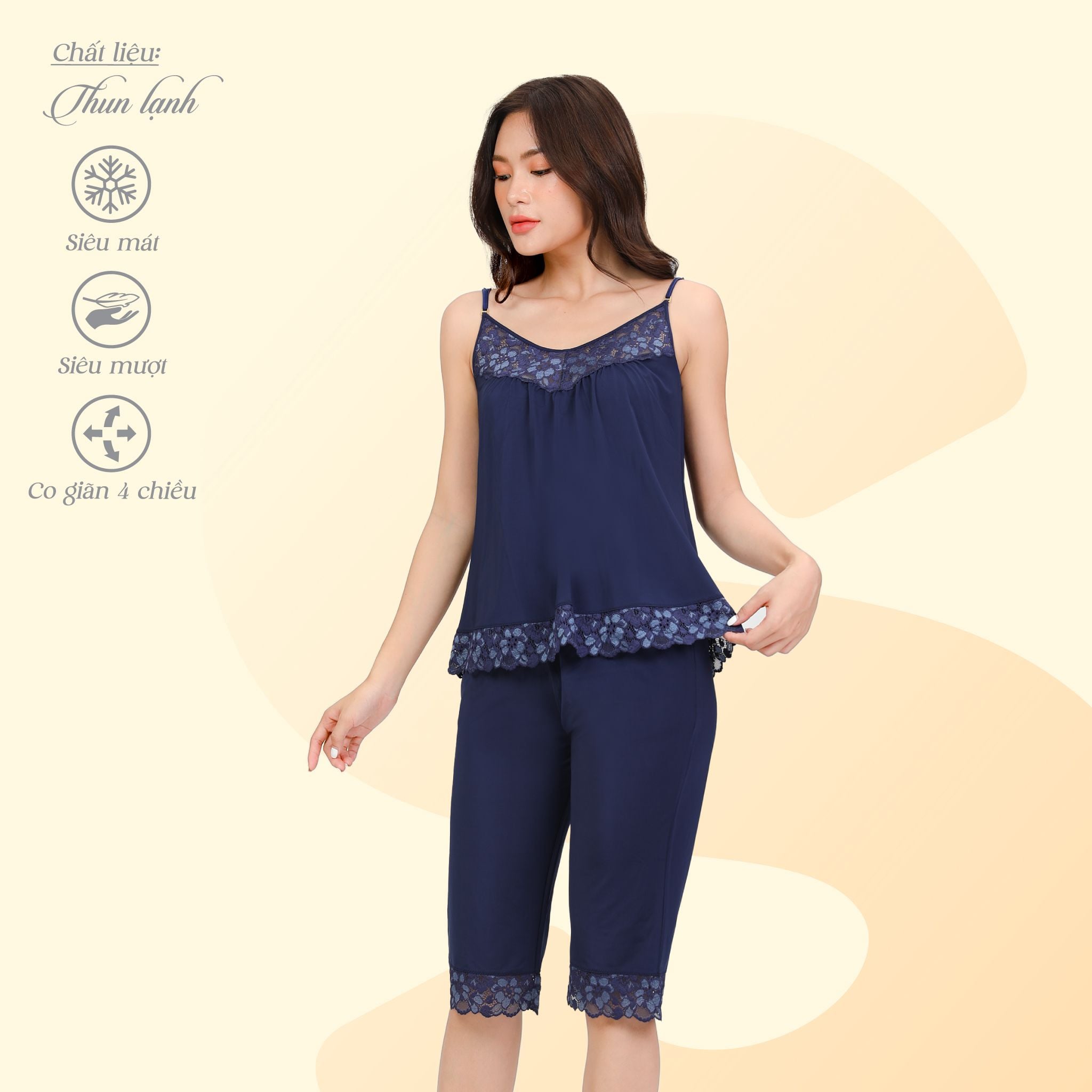 Set đồ bộ nữ kiểu quần lửng dây chất thun lạnh siêu bền 014p 7014