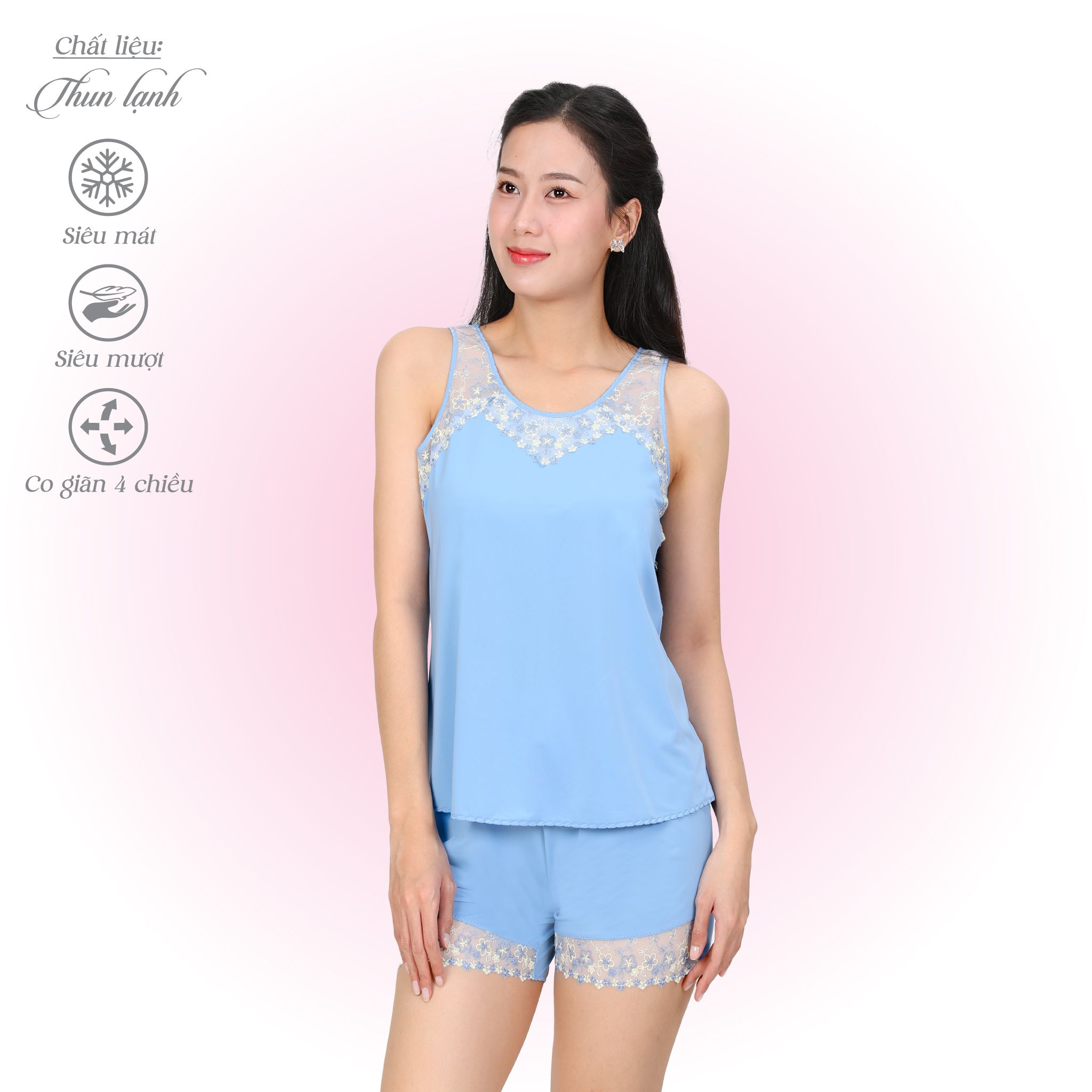 Set đồ bộ nữ kiểu quần đùi không tay chất thun lạnh siêu bền 015p 5071