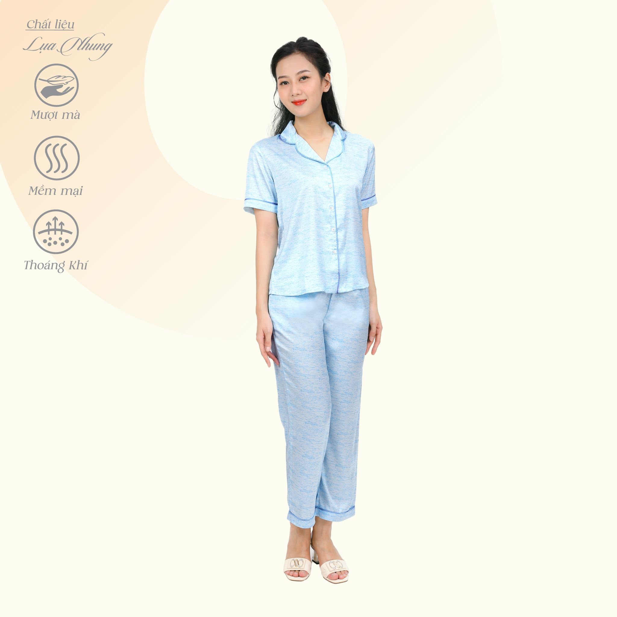 Set đồ bộ nữ kiểu quần dài tay ngắn pijama 263p 3383