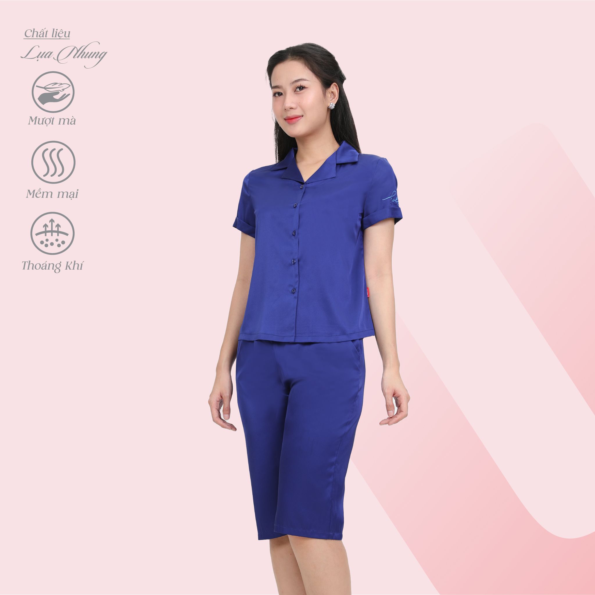 Set đồ bộ nữ kiểu quần lửng tay ngắn chất lụa nhung 264p 4315