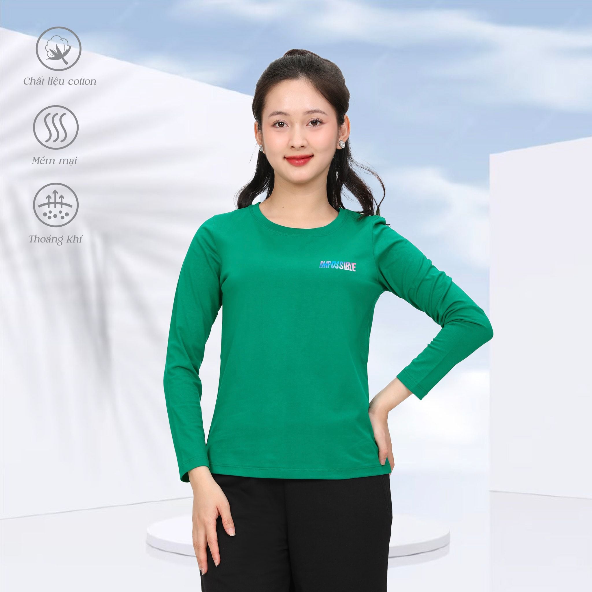 Áo thun nữ tay dài Cổ Tròn chất cotton siêu mát 020p 0270