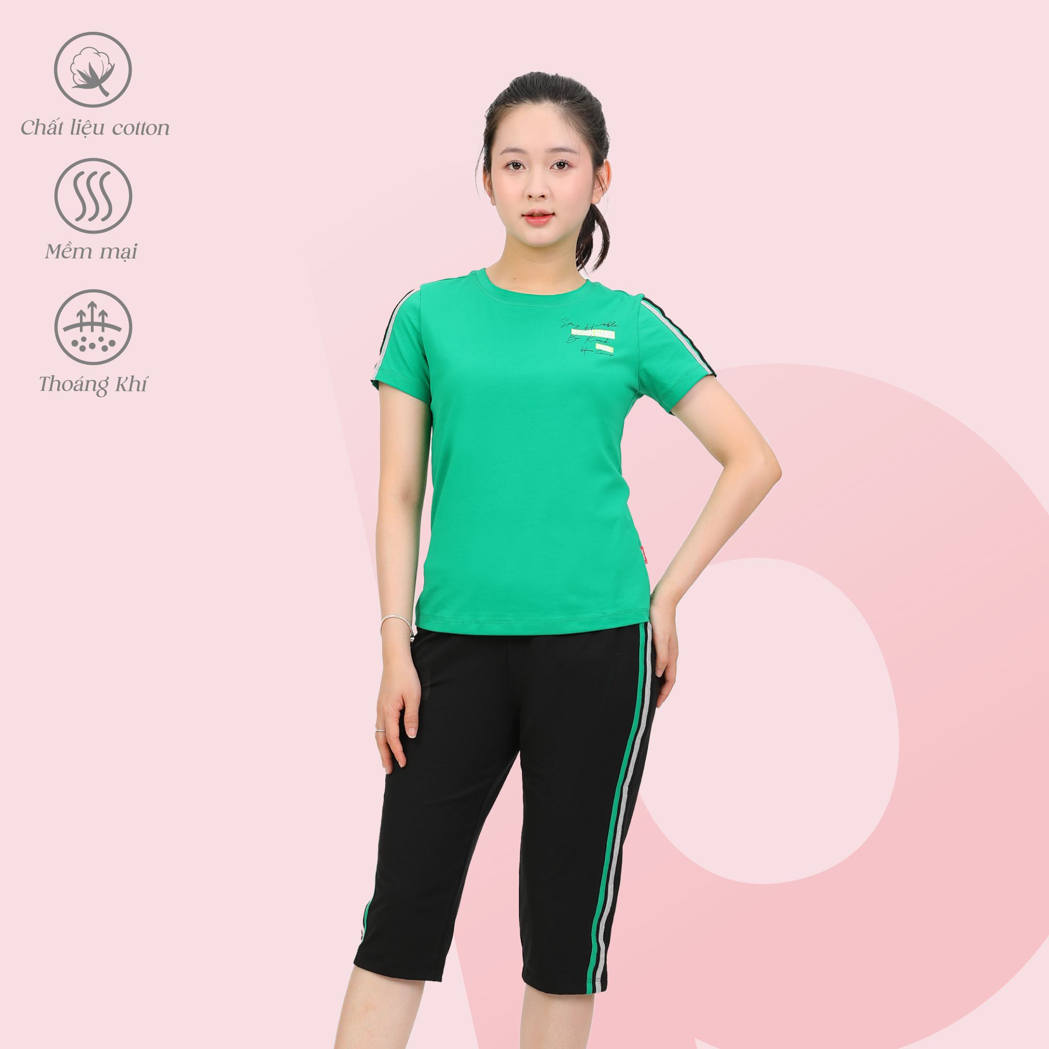 Set đồ bộ nữ kiểu thể thao kiểu quần lửng tay ngắn chất cotton siêu mát 024p 4210