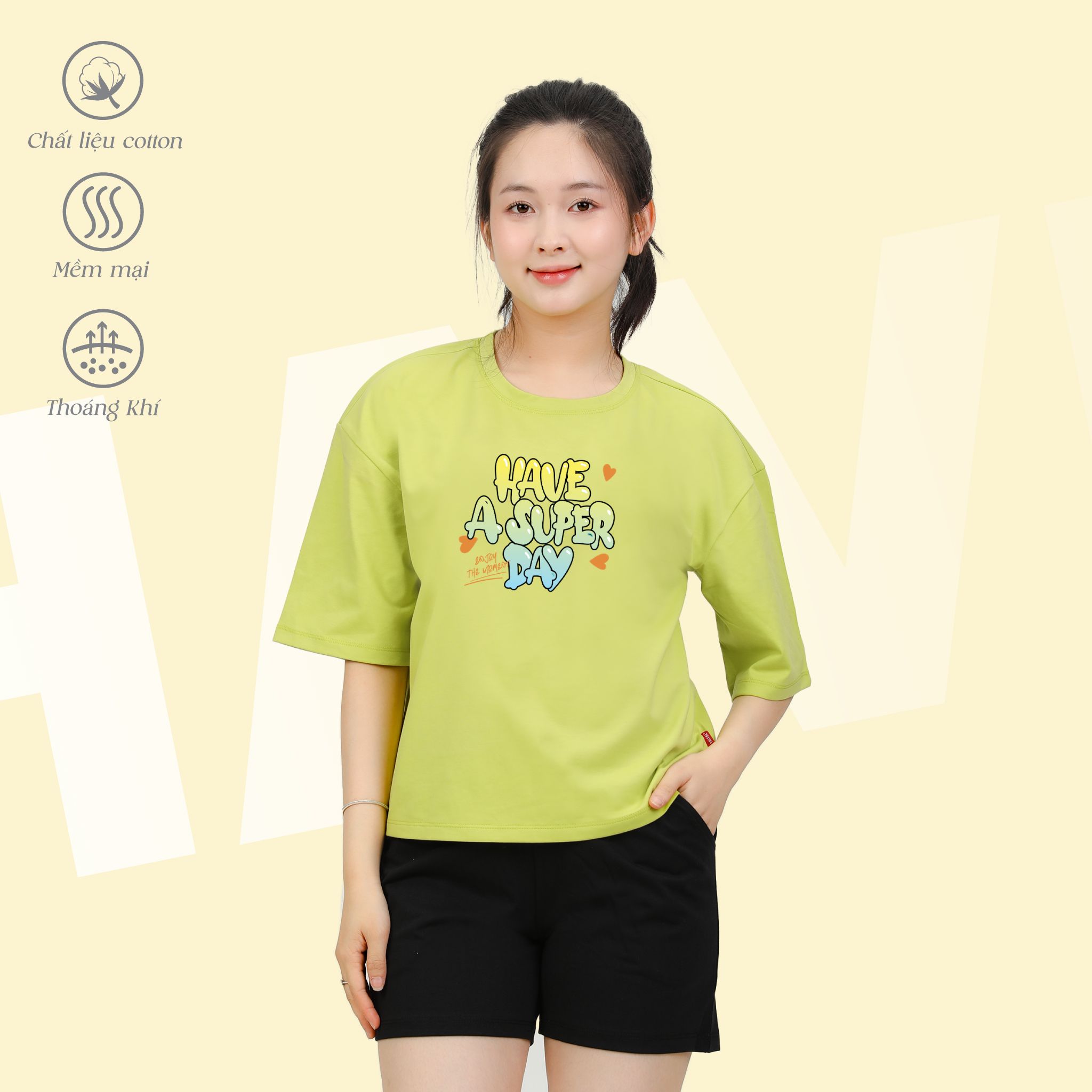 Set đồ bộ nữ kiểu quần đùi nữ kiểu quần đùi tay ngắn chất cotton siêu mát 195p 2048