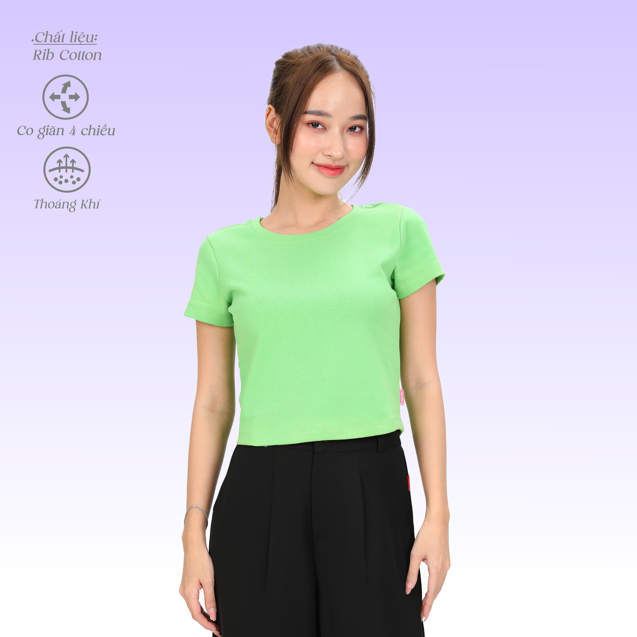 Áo Thun Croptop Tay Ngắn Chất Rib Cotton 220p 0268
