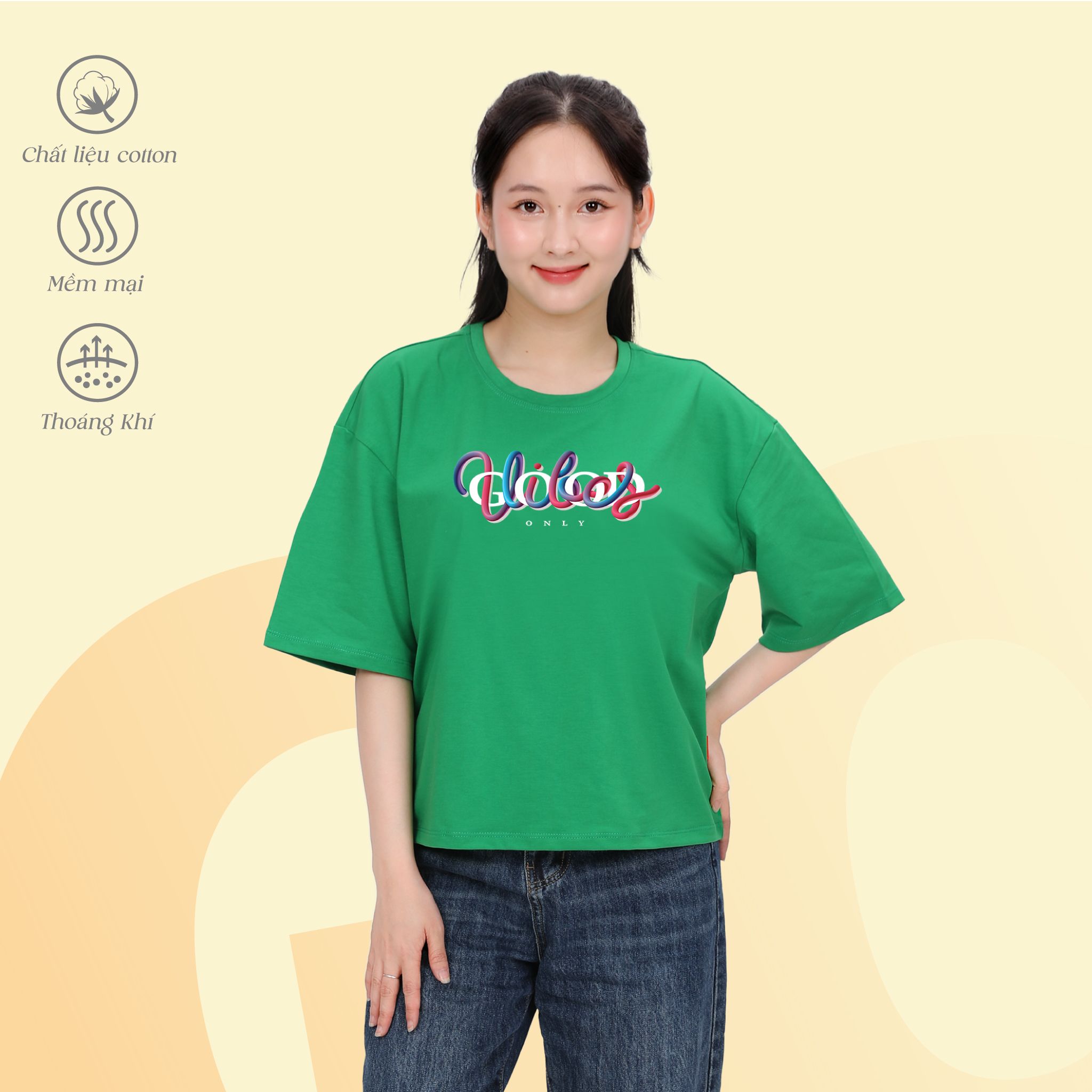 Áo thun nữ tay ngắn chất cotton siêu mát Form Vuông 190p 0328