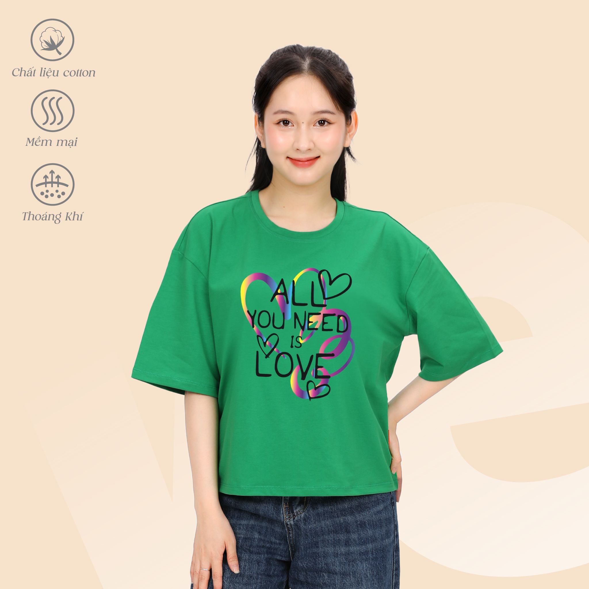 Áo thun nữ tay ngắn chất cotton siêu mát Form Vuông 190p 0329