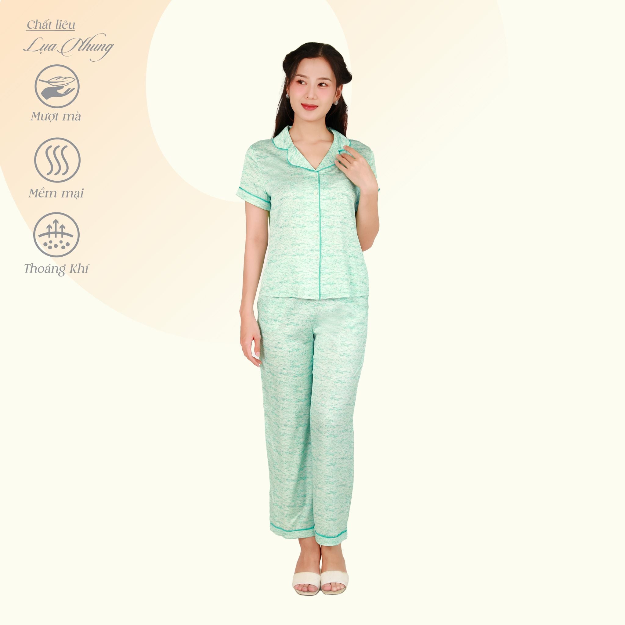 Set đồ bộ nữ kiểu quần dài tay ngắn pijama 263p 3383