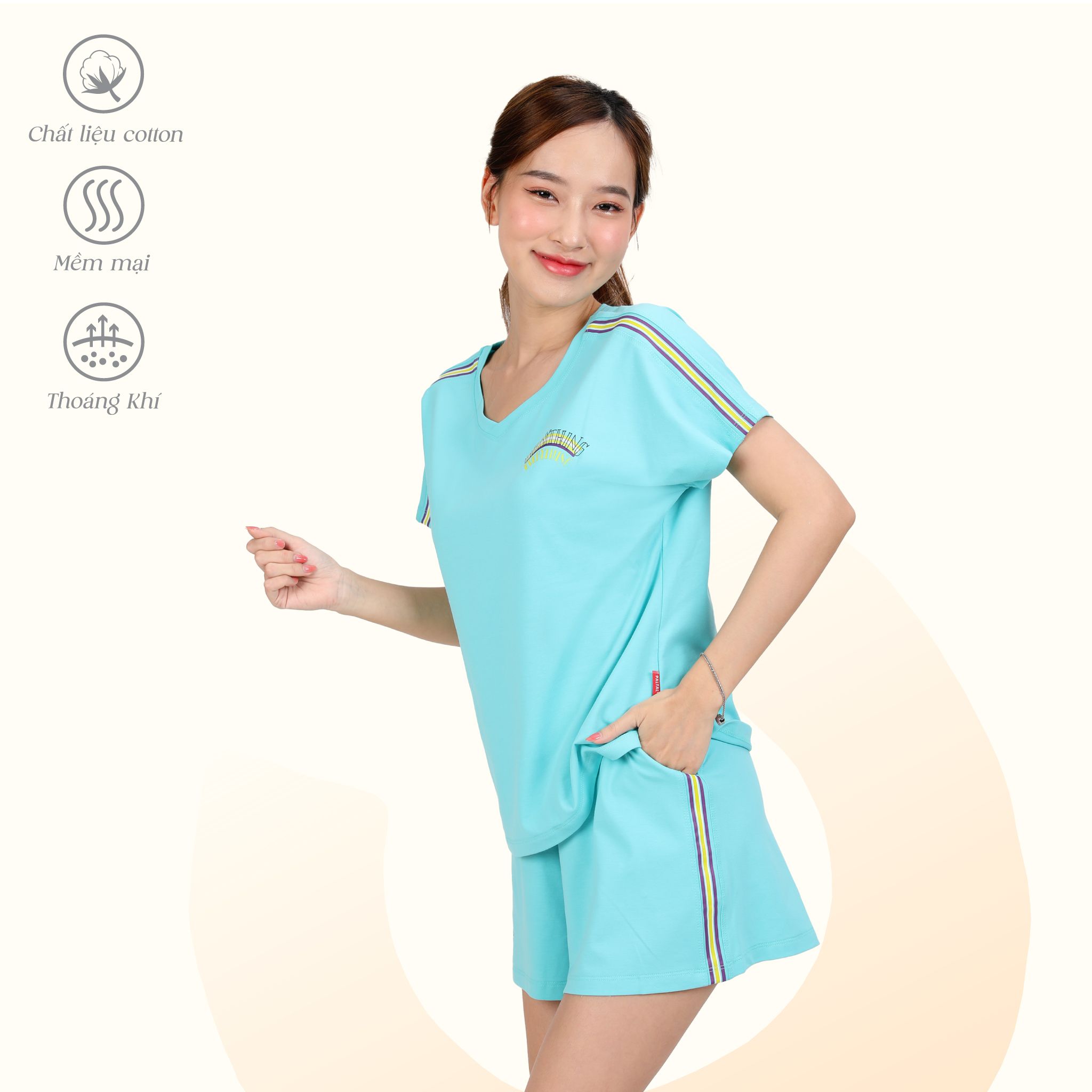Set đồ bộ nữ kiểu quần đùi tay ngắn chất cotton siêu mát 195p 5212