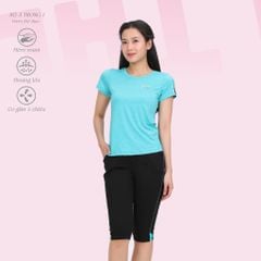 Bộ nữ thể thao tập gym, yoga kiểu quần lửng tay ngắn 3 trong 1 chất melan lưới 344p 4303