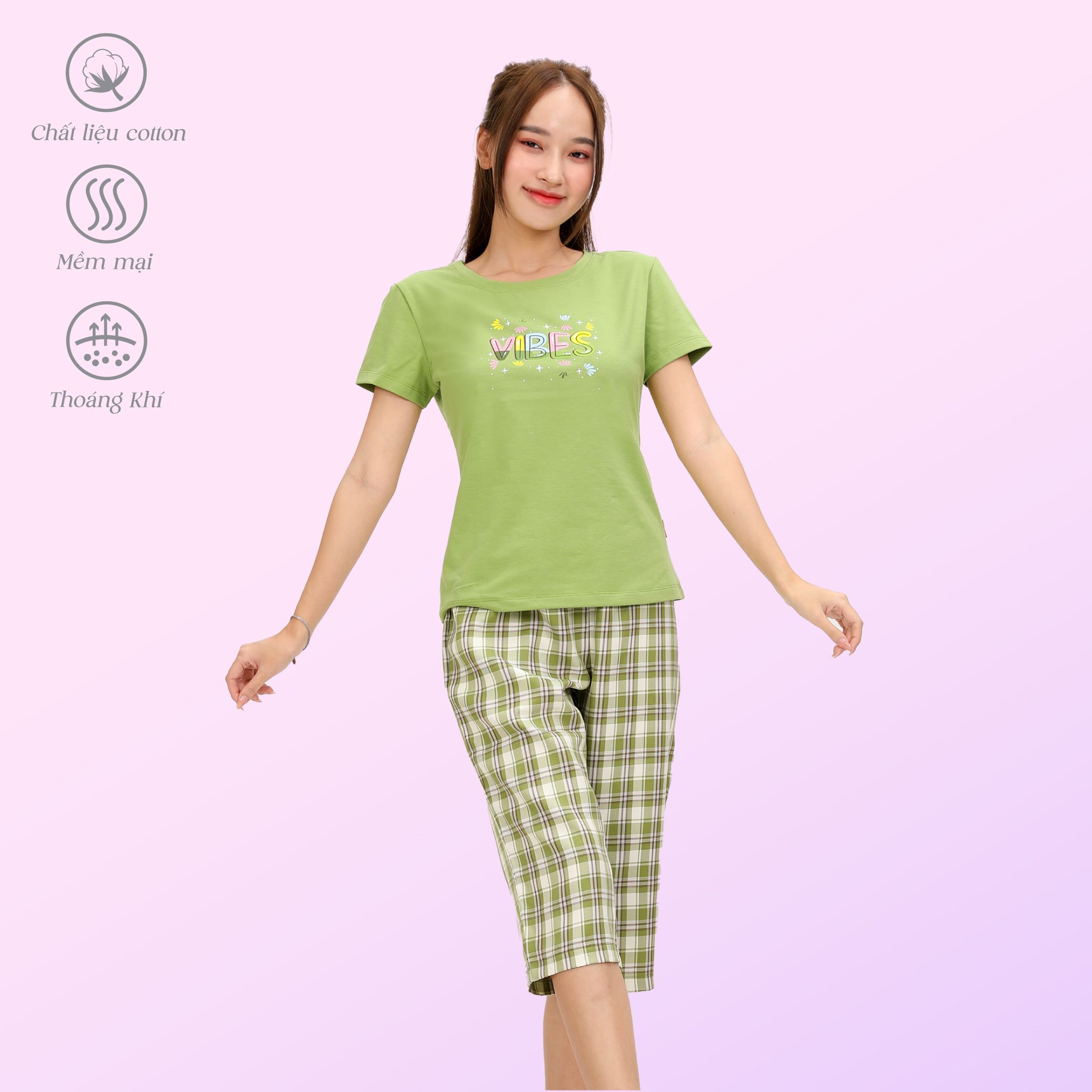 Set đồ bộ nữ kiểu thể thao kiểu quần lửng tay ngắn chất cotton siêu mát 024p 4305