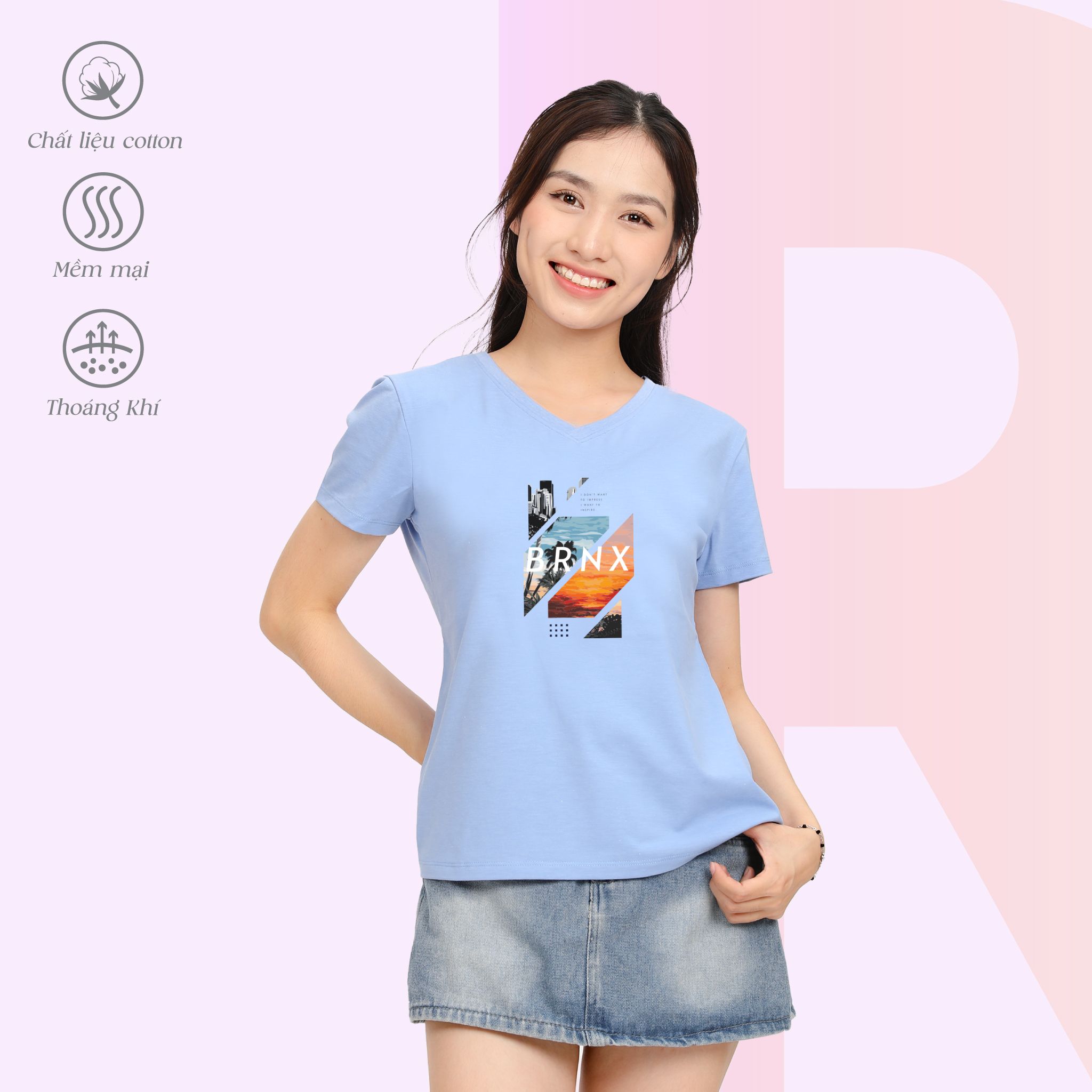 Áo thun nữ tay ngắn Form Suông Cổ Tim chất cotton siêu mát 190p 0323
