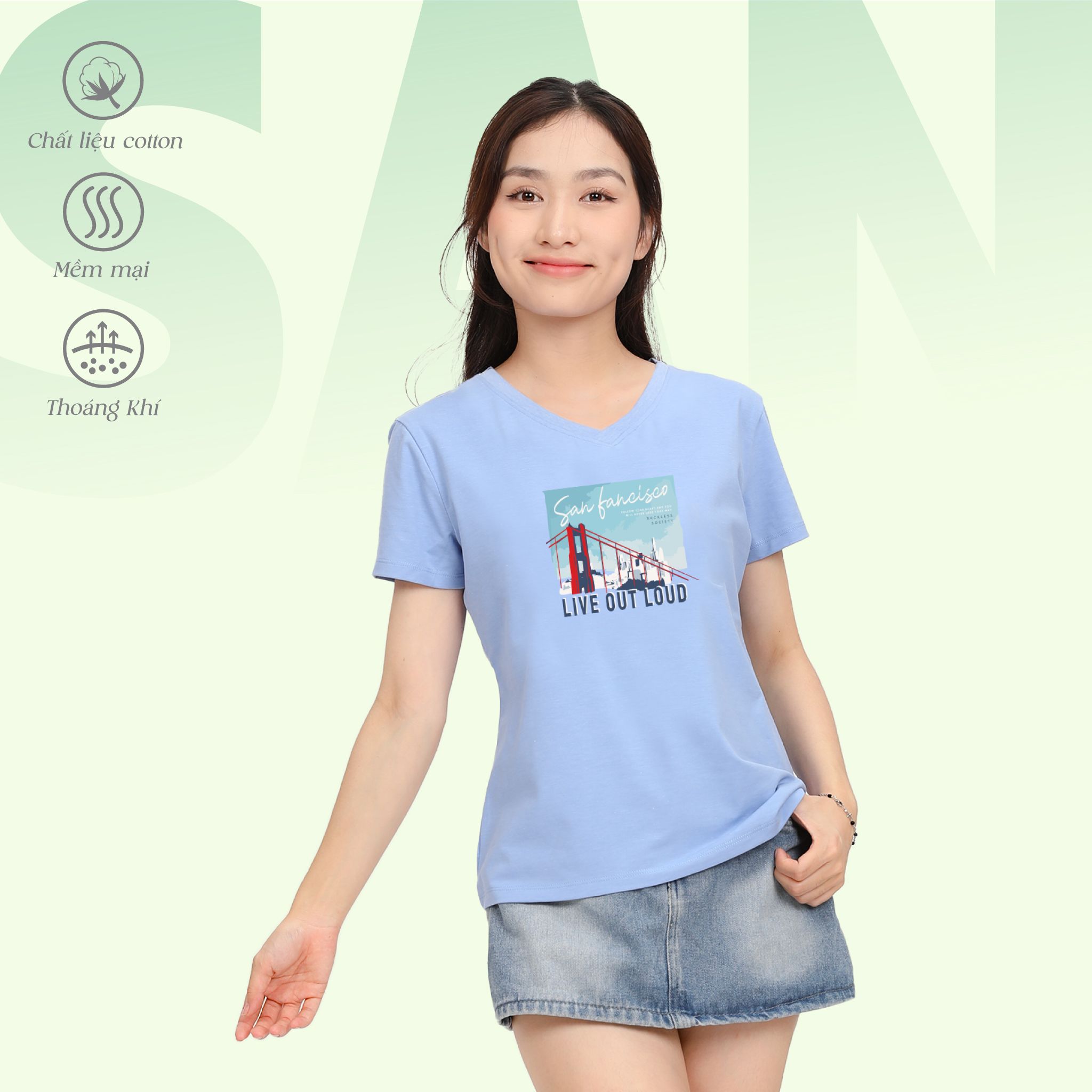 Áo thun nữ form suông cổ tim chất cotton siêu mát 190p 0326
