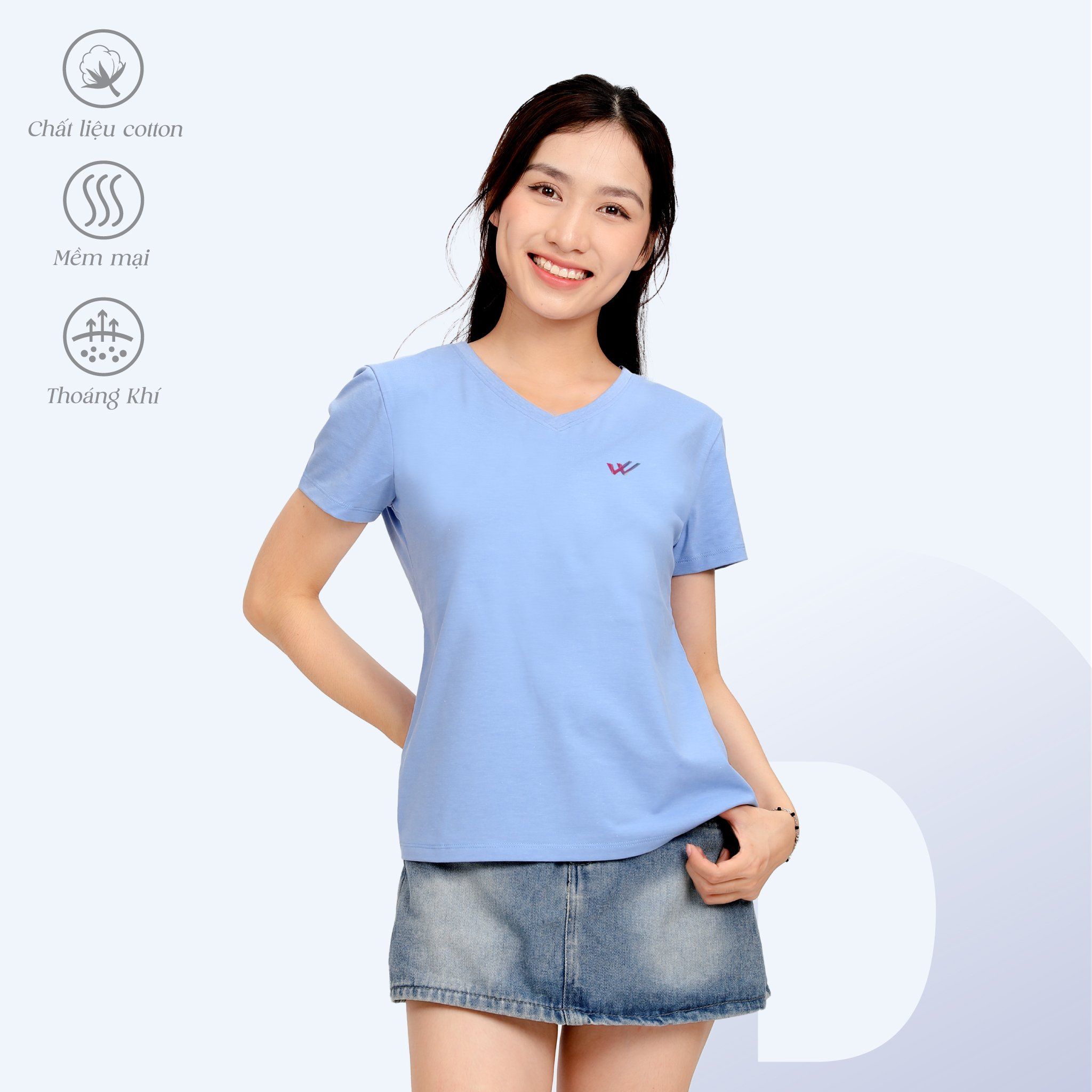 Áo thun nữ form suông cổ tim tay ngắn chất cotton siêu mát 190p 0357