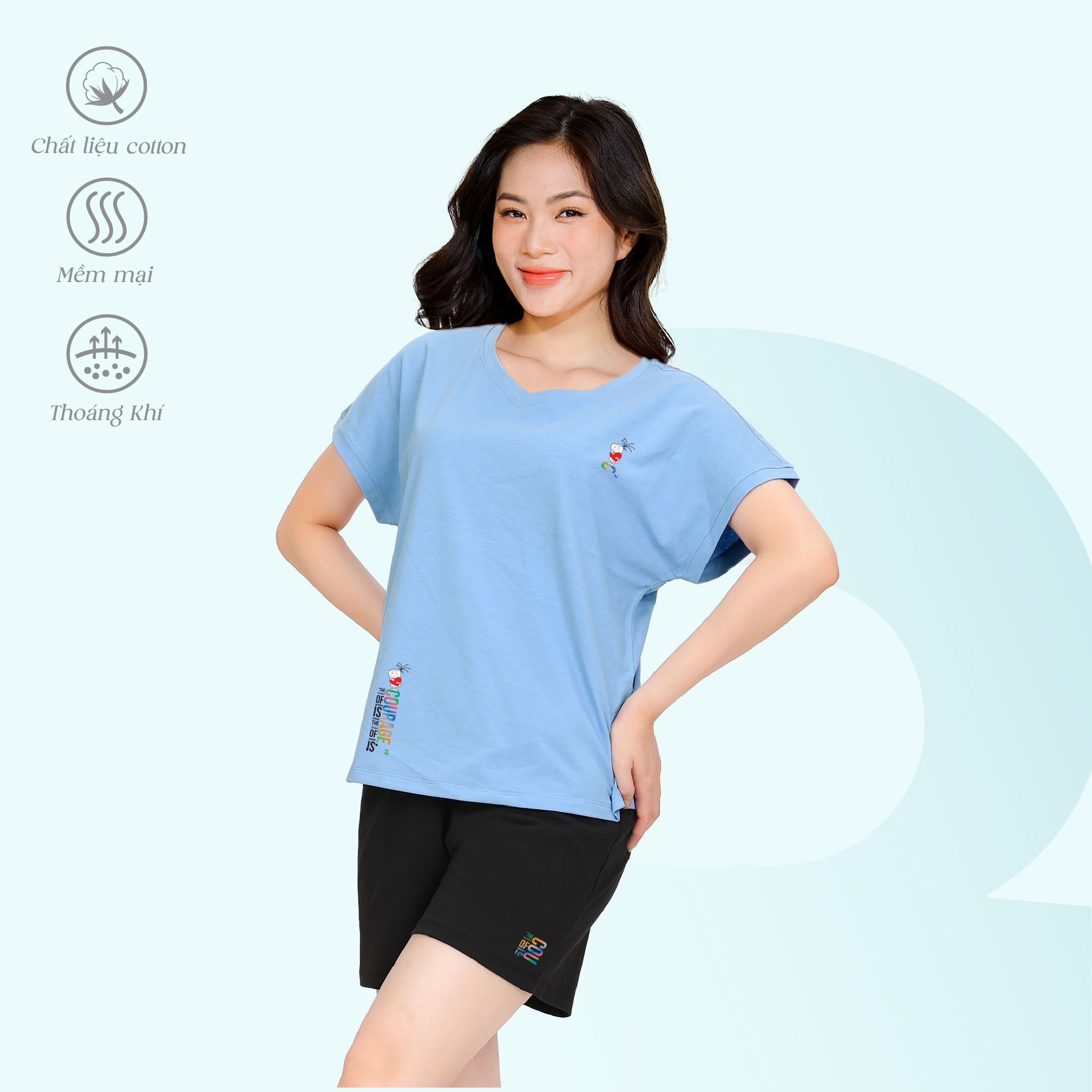 Set đồ bộ nữ kiểu quần đùi tay ngắn chất cotton siêu mát 195p 5236