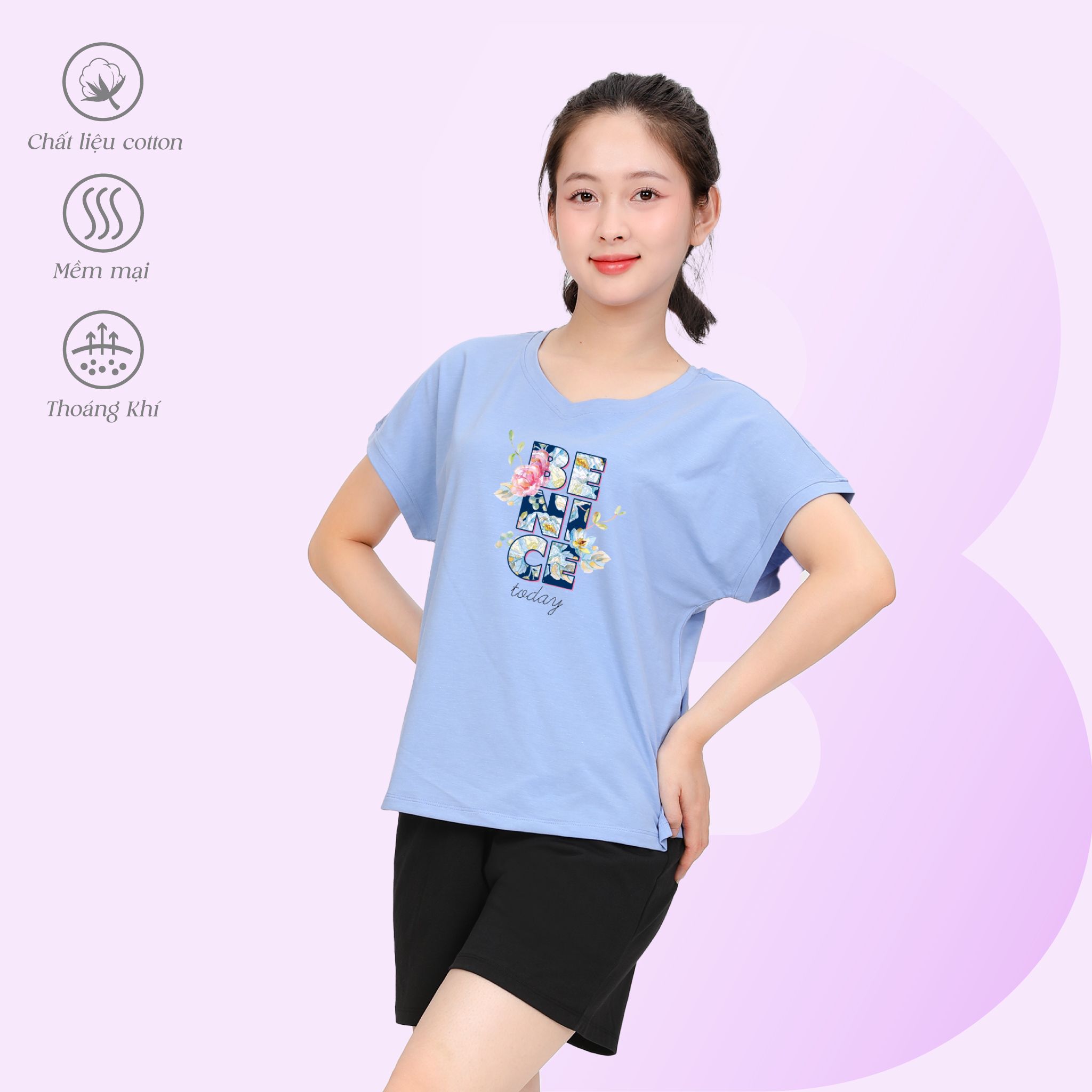Set đồ bộ nữ kiểu quần đùi tay ngắn chất cotton siêu mát 195p 5227