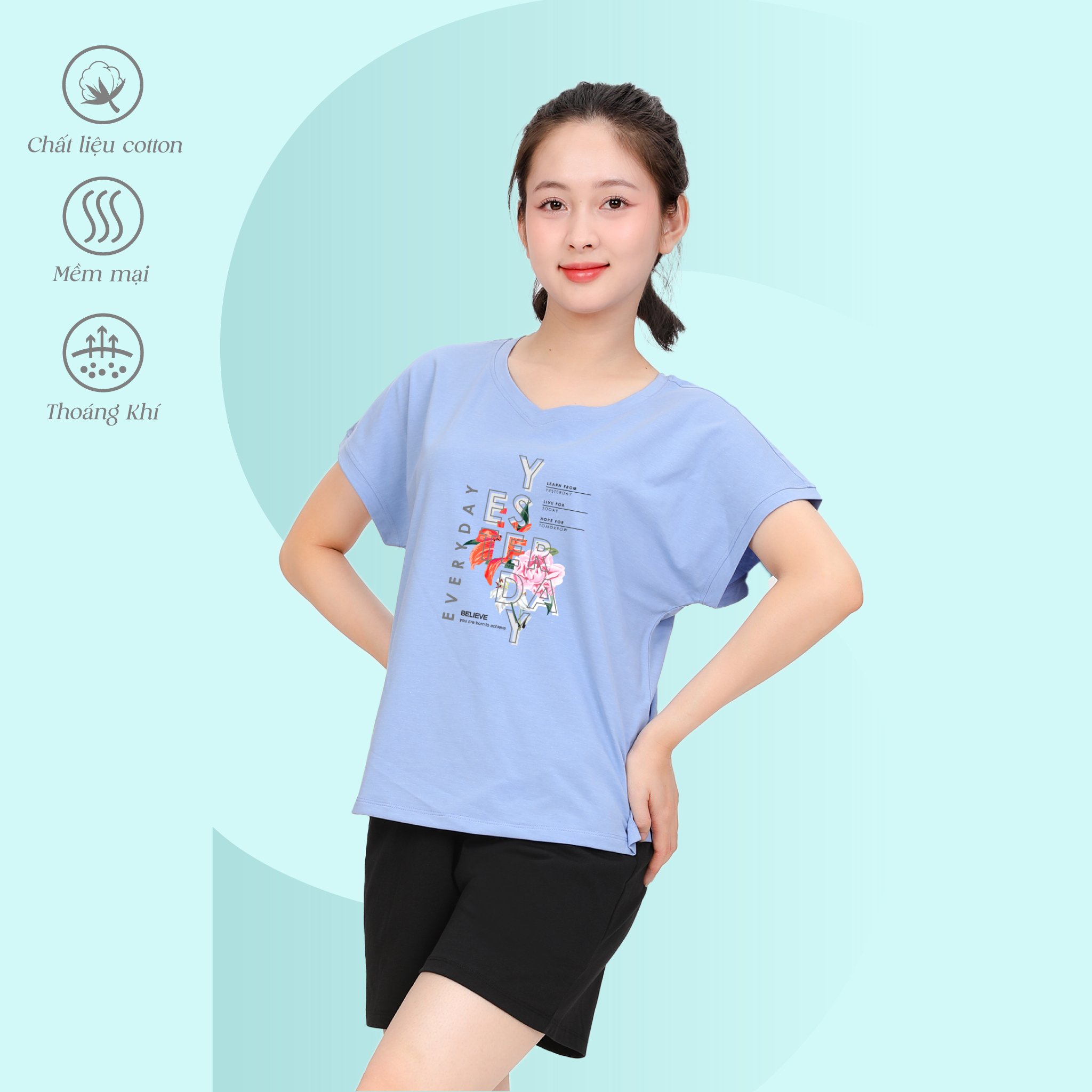 Đồ bộ ngủ nữ kiểu quần đùi tay ngắn cotton 195p 5228