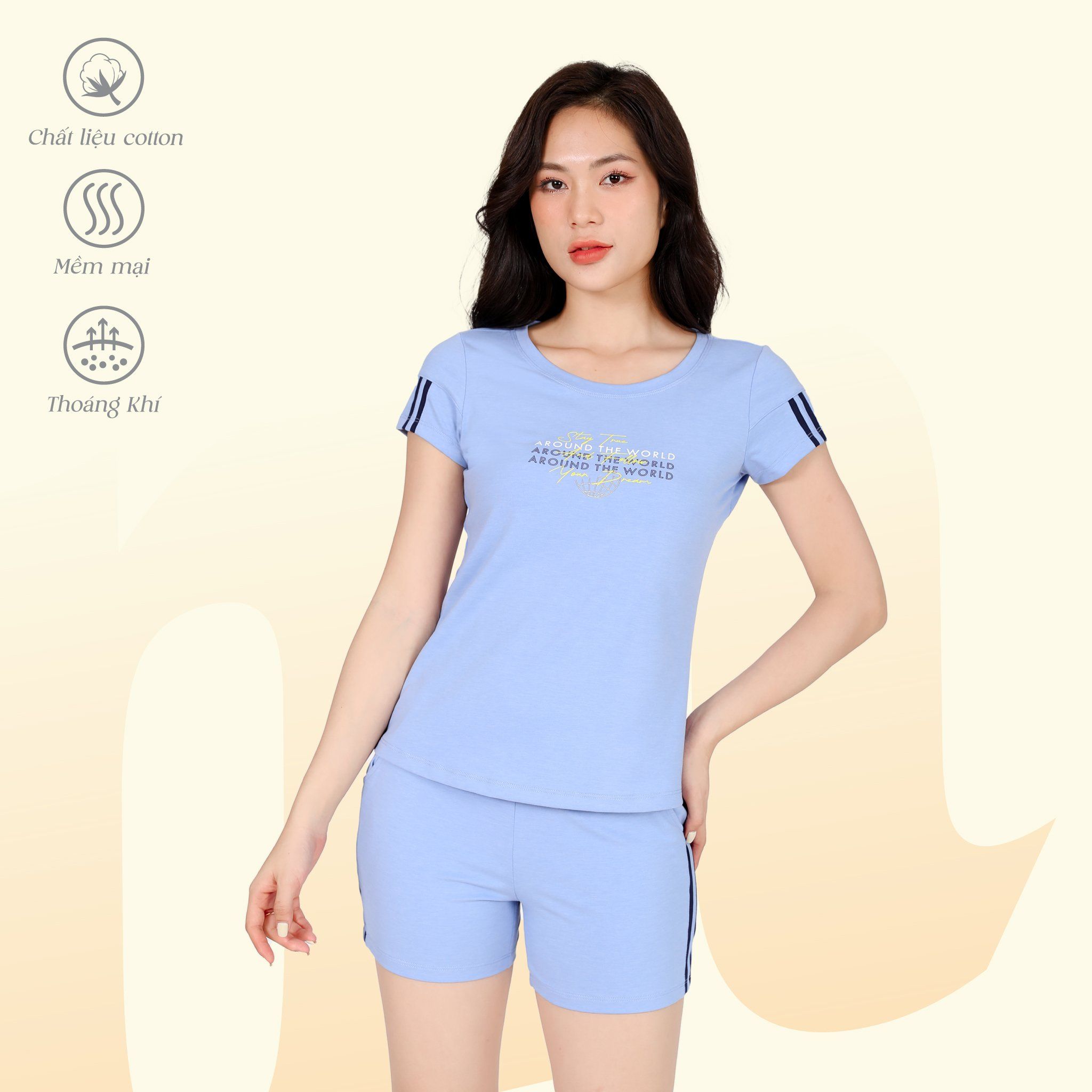 Set đồ bộ nữ kiểu quần đùi nữ kiểu quần đùi tay ngắn chất cotton siêu mát 195p 5231