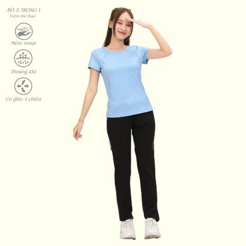 Set đồ bộ nữ kiểu thể thao tập gym, yoga kiểu quần dài tay ngắn chất melan lưới 343p 3405