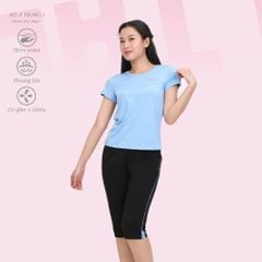 Bộ nữ thể thao tập gym, yoga kiểu quần lửng tay ngắn 3 trong 1 chất melan lưới 344p 4303