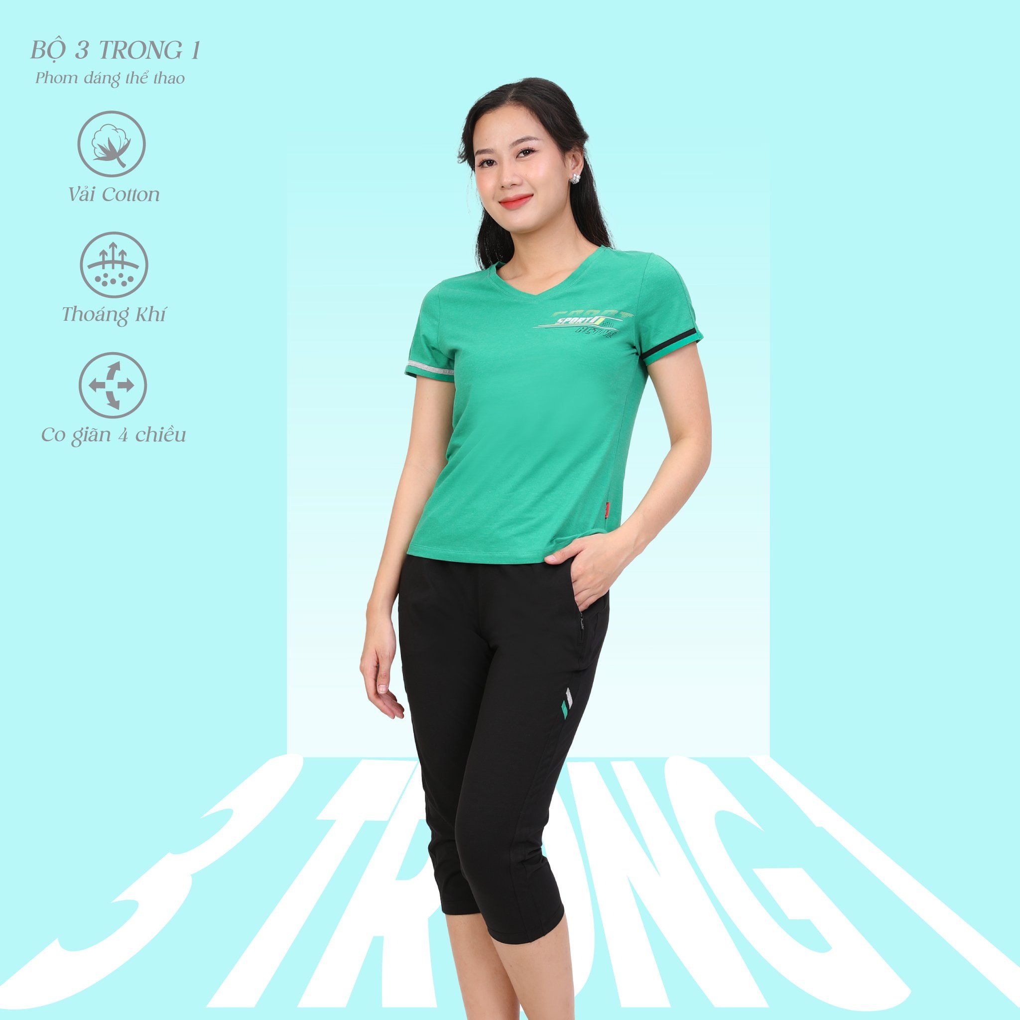 Set đồ bộ nữ kiểu quần lửng tay ngắn chất cotton melan mát 194p 4300