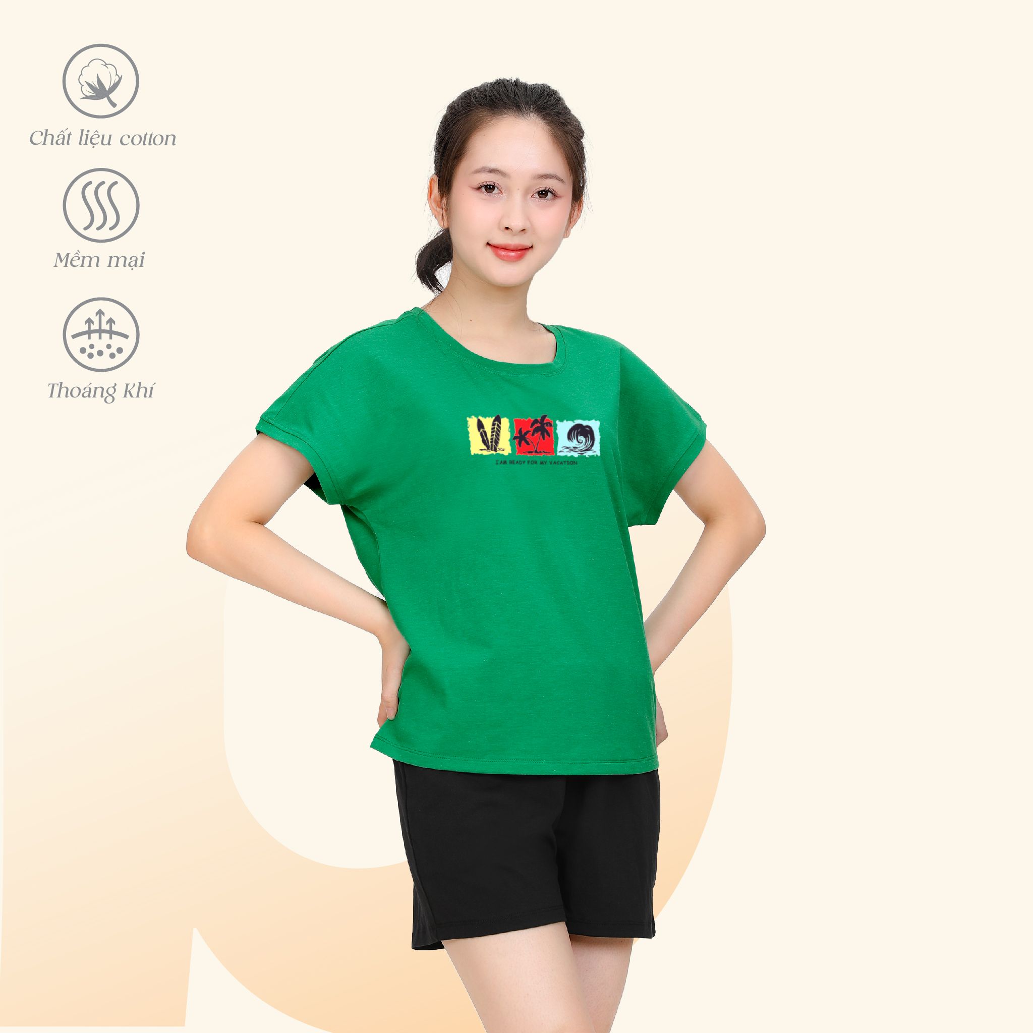 Áo thun nữ tay ngắn cổ tròn tay liền form suông chất cotton siêu mát 190p 0108