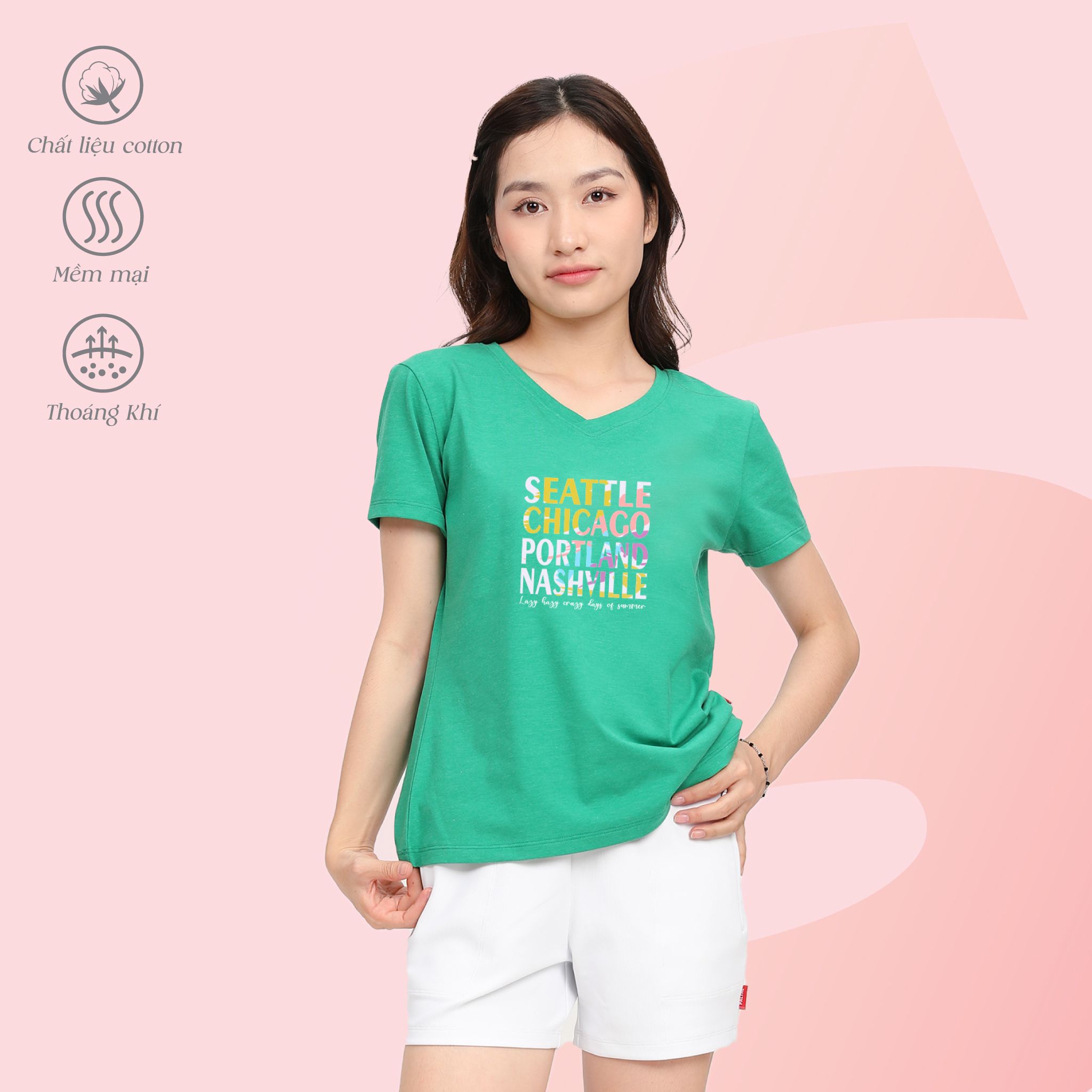 Áo thun nữ tay ngắn Form Suông Cổ Tim chất cotton siêu mát 190p 0325