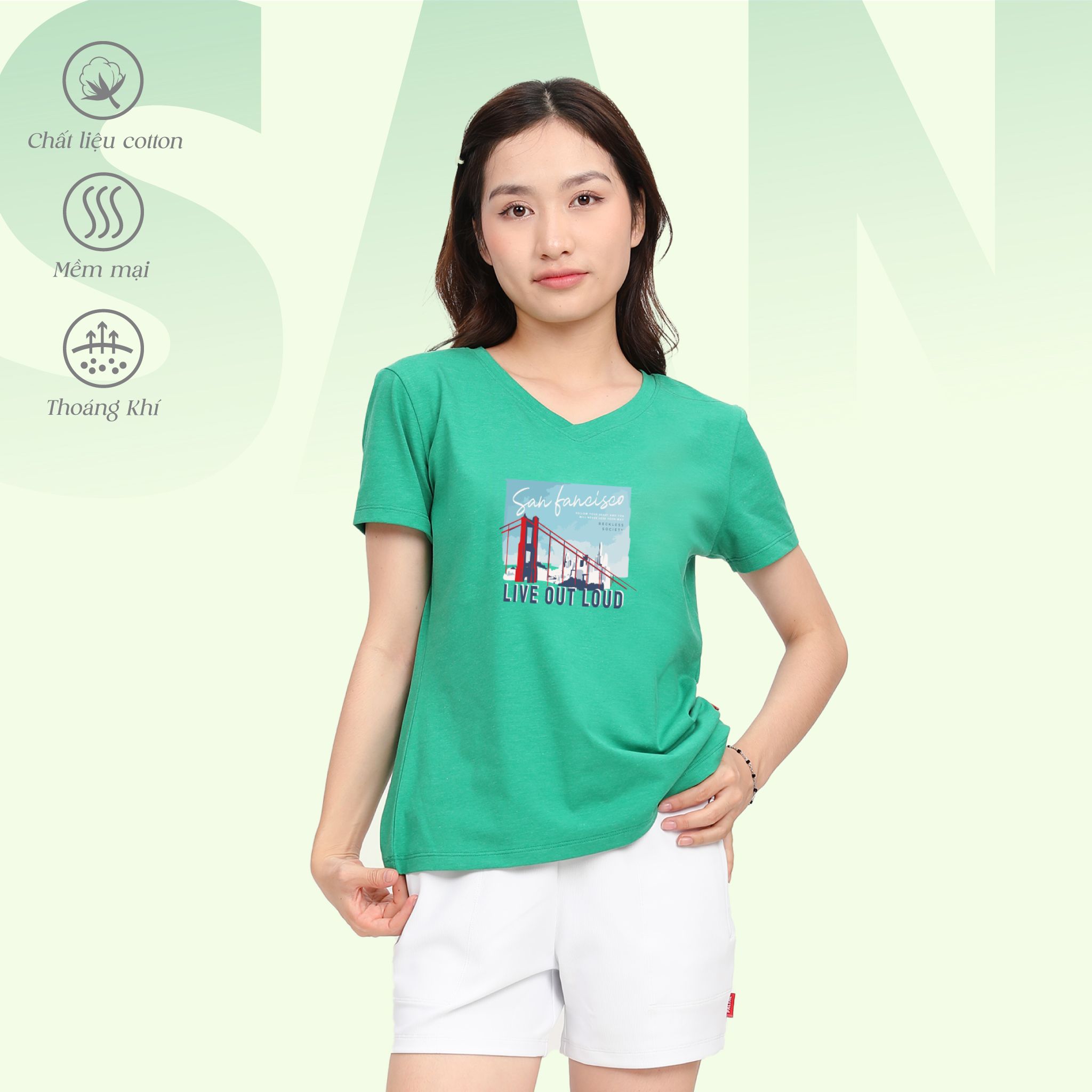 Áo thun nữ form suông cổ tim chất cotton siêu mát 190p 0326