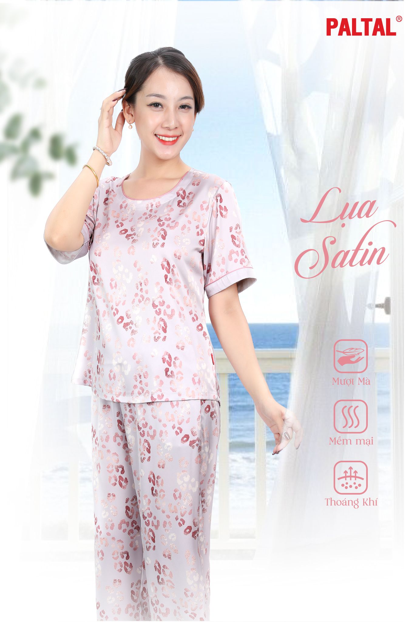 Set đồ bộ nữ kiểu quần dài tay ngắn chất lụa nhung 263p 3350