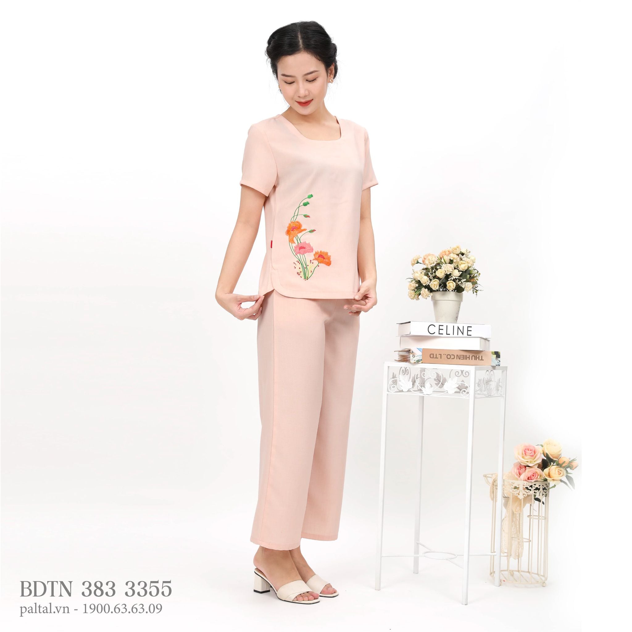 Set đồ bộ nữ kiểu quần dài tay ngắn Linen 383p 3355