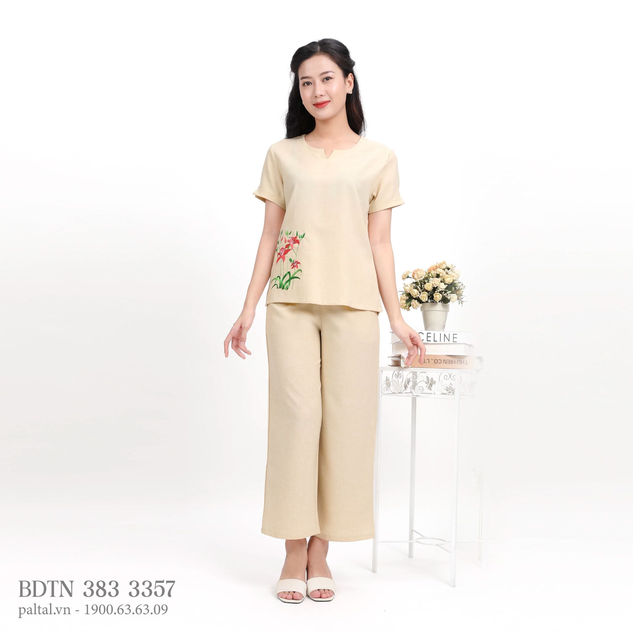 Set đồ bộ nữ kiểu quần dài tay ngắn Linen 383p 3357