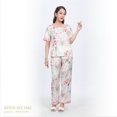 Set đồ bộ nữ kiểu quần dài tay ngắn chất lụa nhung 263p 3363