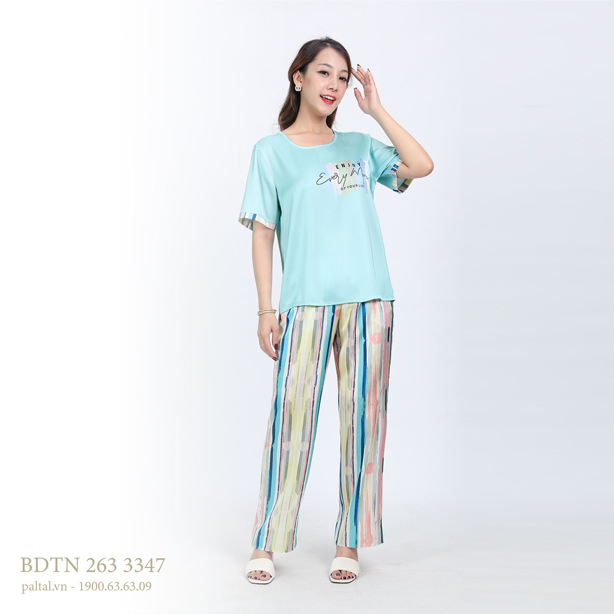 Set đồ bộ nữ kiểu quần dài tay ngắn chất lụa nhung 263p 3347