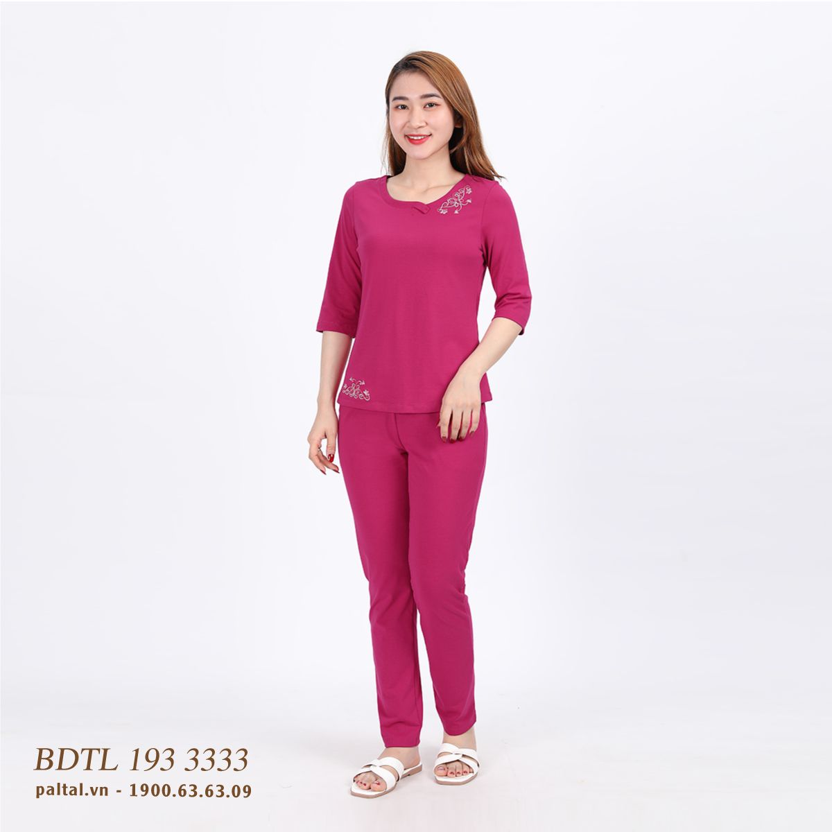 Set đồ bộ nữ kiểu quần dài tay lỡ cotton cvc mát 193p 3333