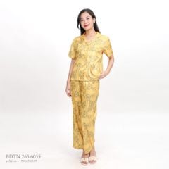 Set đồ bộ nữ kiểu quần dài tay ngắn in hoa chất lụa nhung BDTN 263p 6055