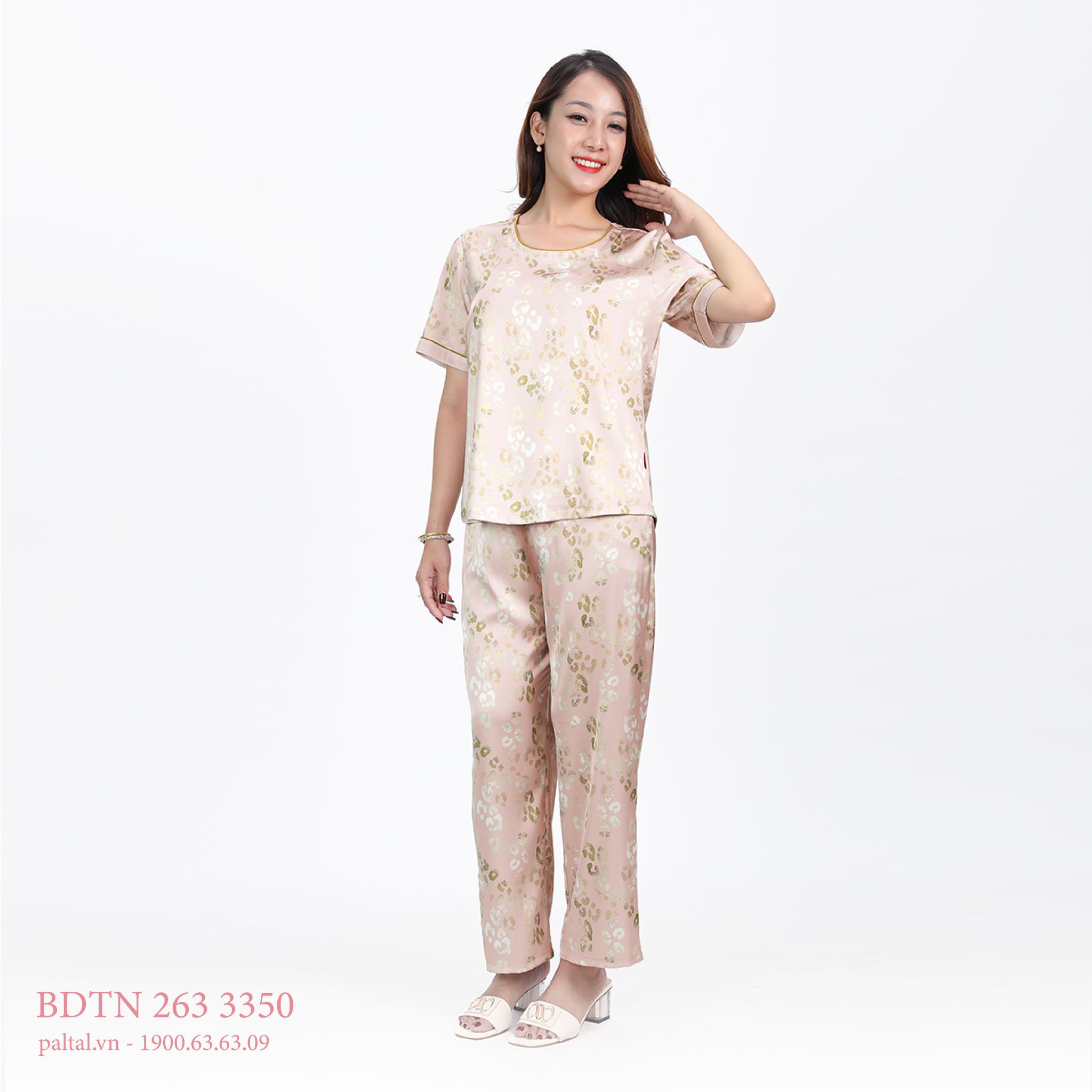 Set đồ bộ nữ kiểu quần dài tay ngắn chất lụa nhung 263p 3350