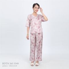 Set đồ bộ nữ kiểu quần dài tay ngắn chất lụa nhung 263p 3349