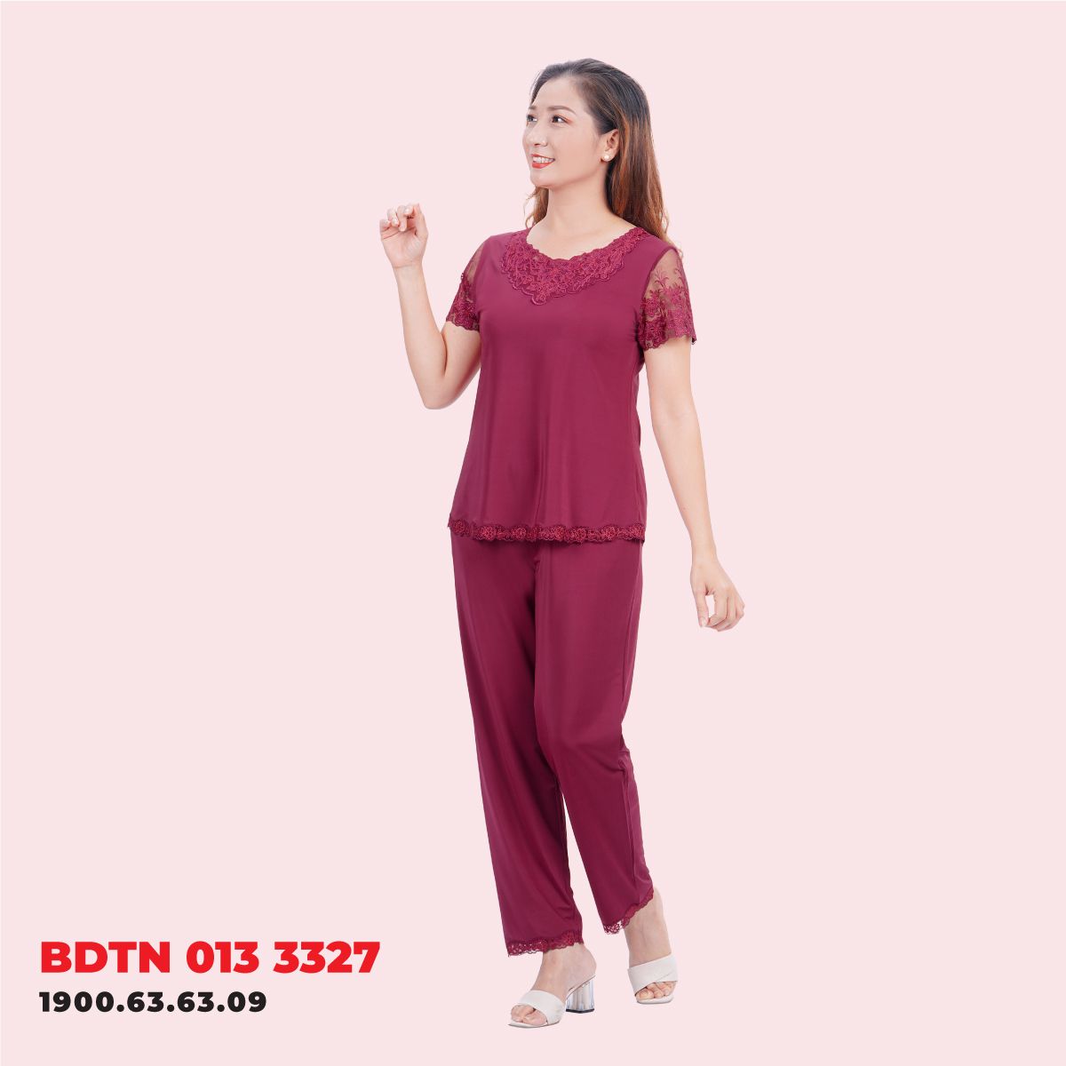Set đồ bộ nữ kiểu quần dài tay ngắn chất thun lạnh siêu bền 013p 3327