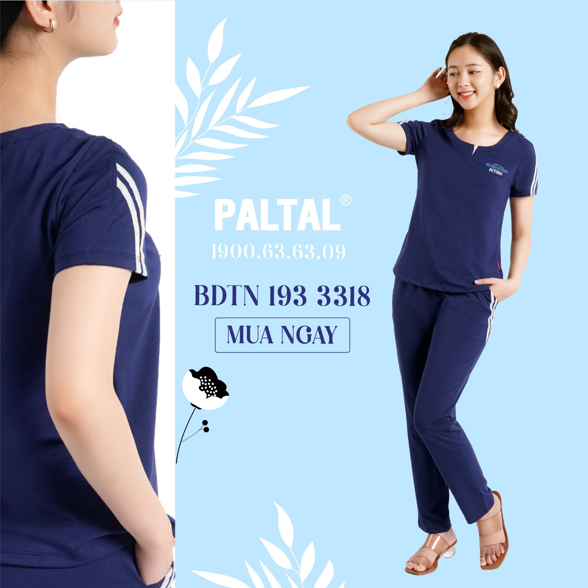 Set đồ bộ nữ kiểu quần dài tay ngắn cotton cvc mát 193p 3318