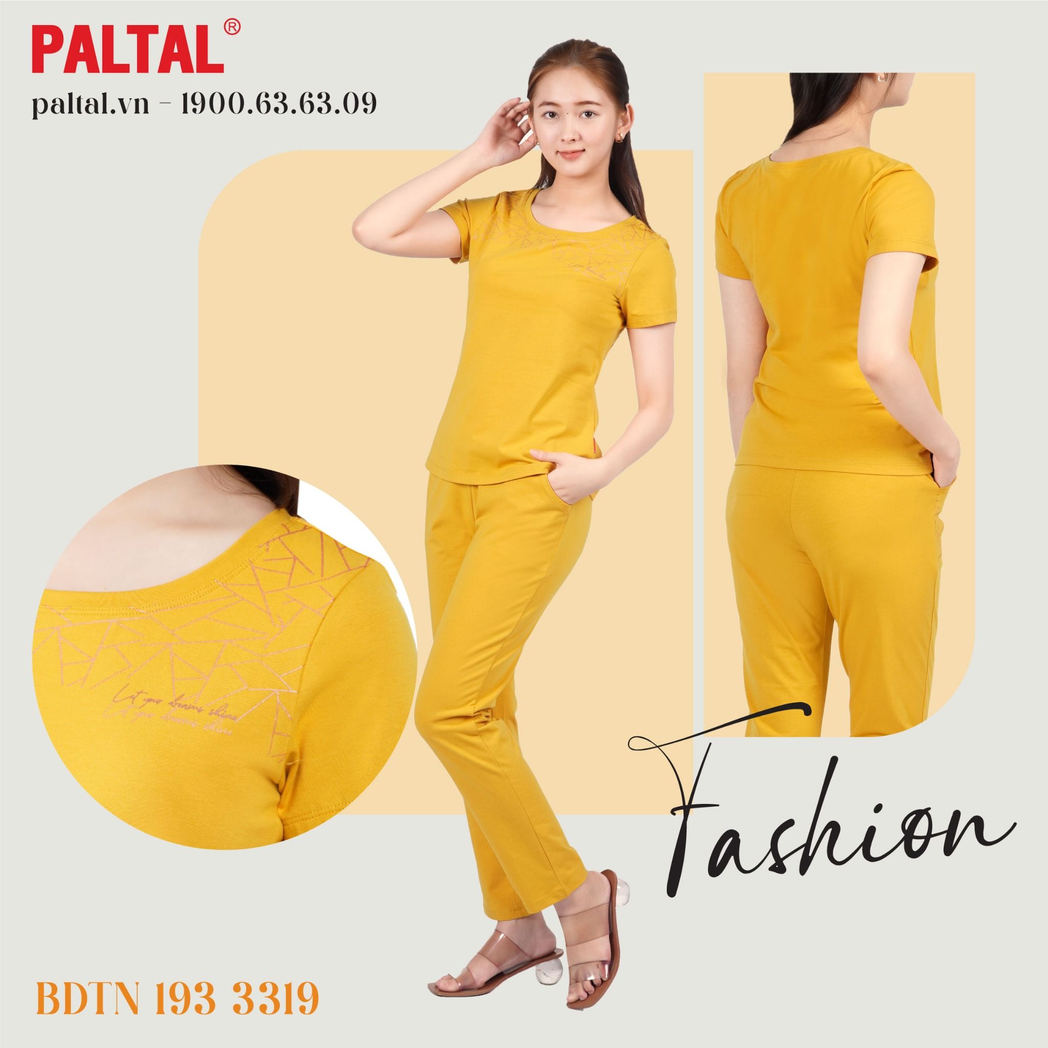 Set đồ bộ nữ kiểu quần dài tay ngắn cotton cvc mát 193p 3319