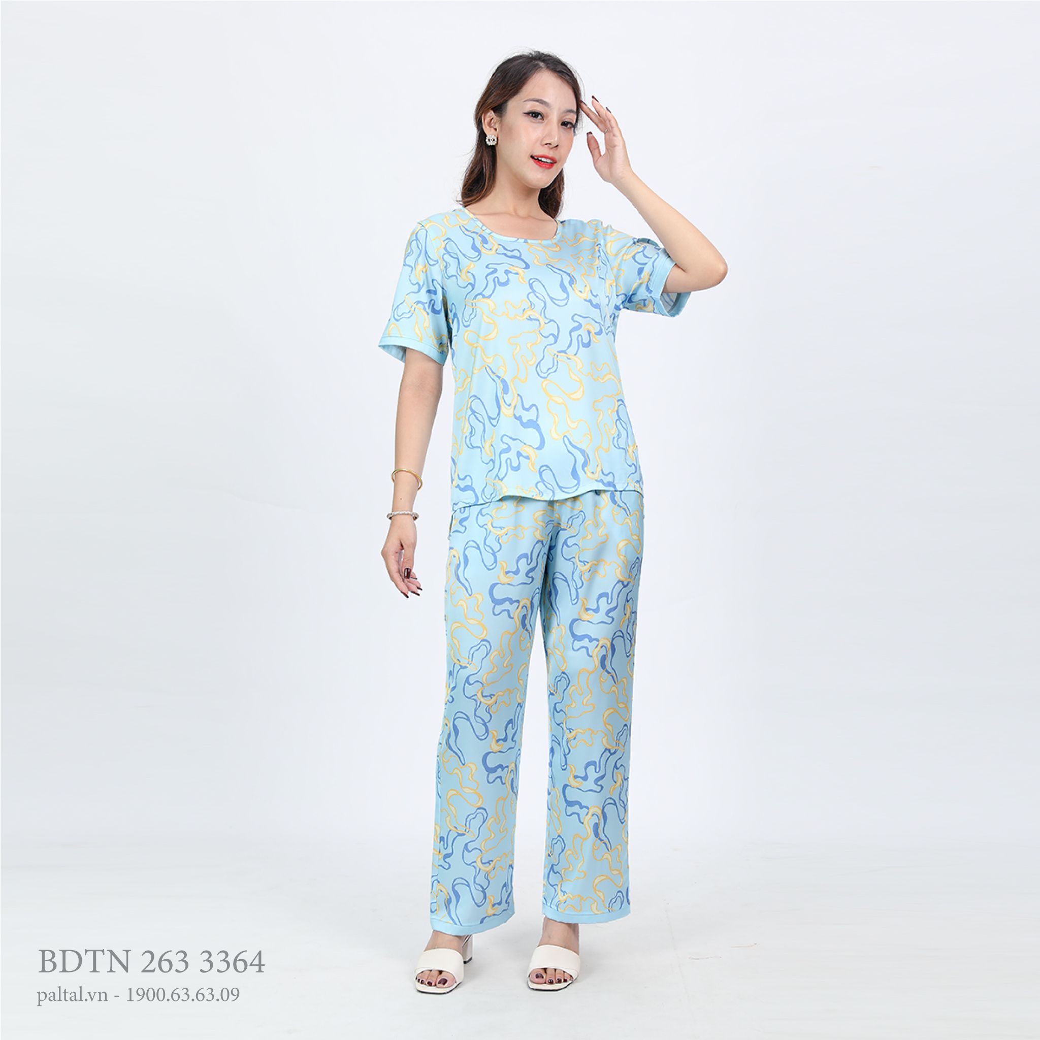 Set đồ bộ nữ kiểu quần dài tay ngắn chất lụa nhung 263p 3364