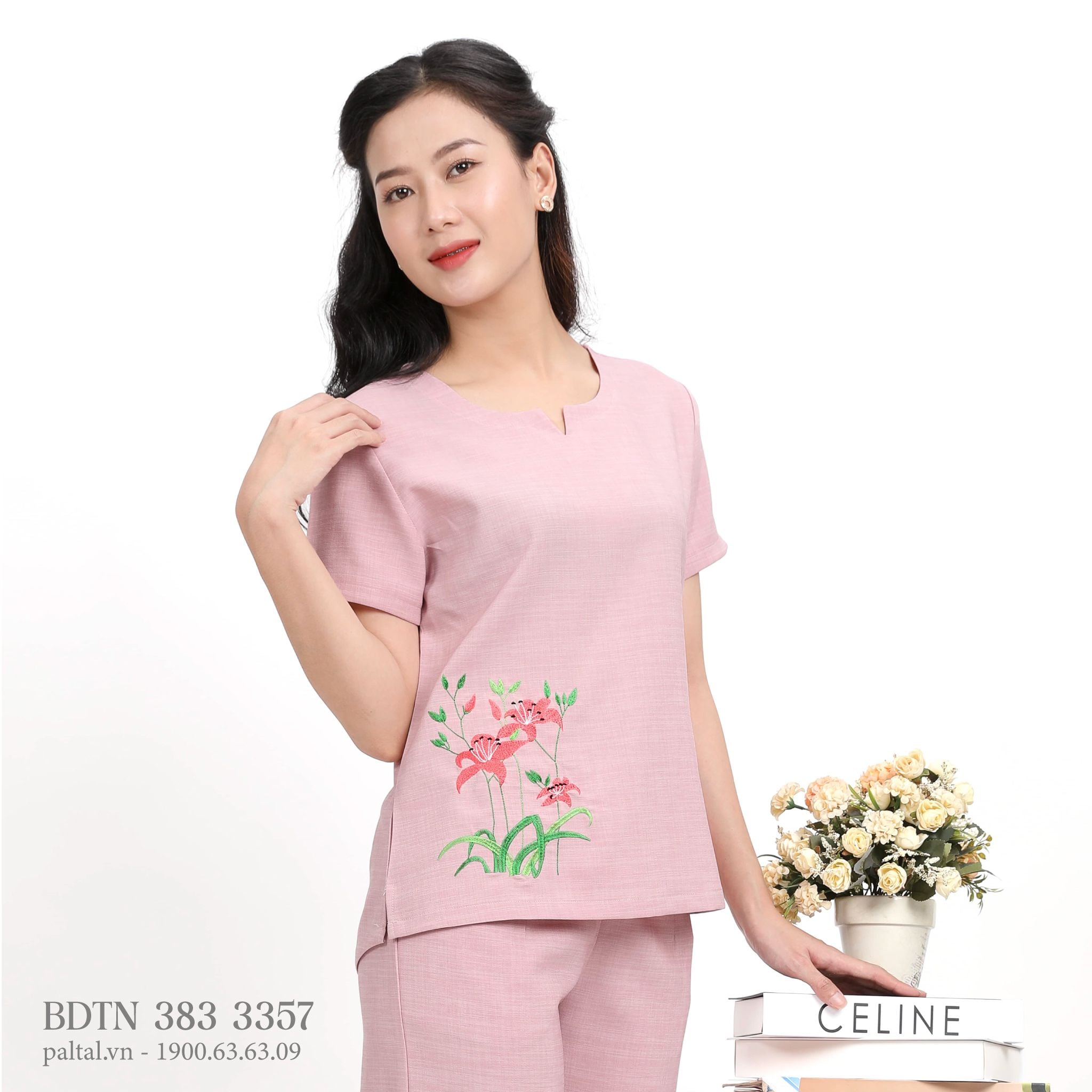 Set đồ bộ nữ kiểu quần dài tay ngắn Linen 383p 3357