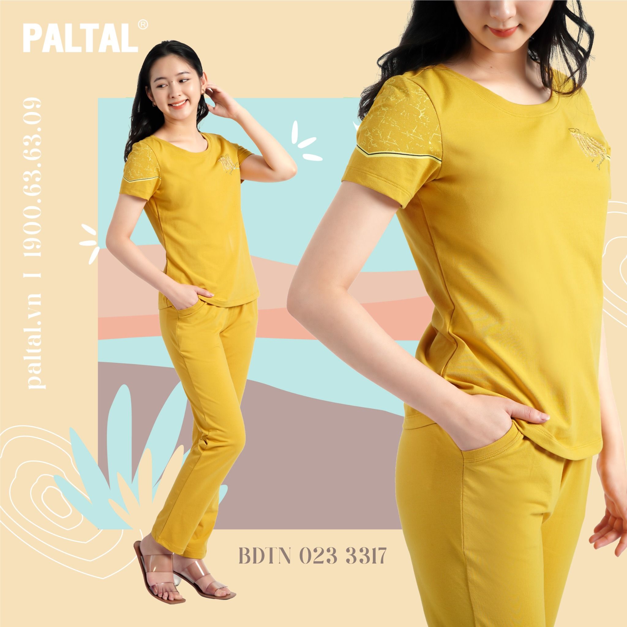 Set đồ bộ nữ kiểu quần dài tay ngắn chất cotton siêu mát 023p 3317